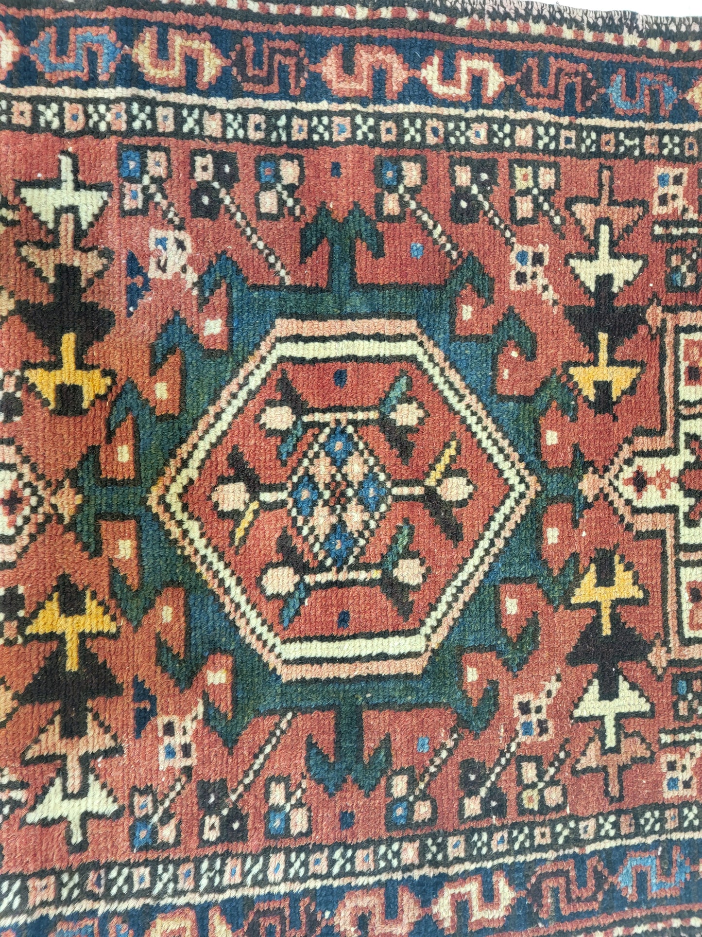Antique Hand-Knotted Wool Runner Heriz Karajeh 2' x 12'4"