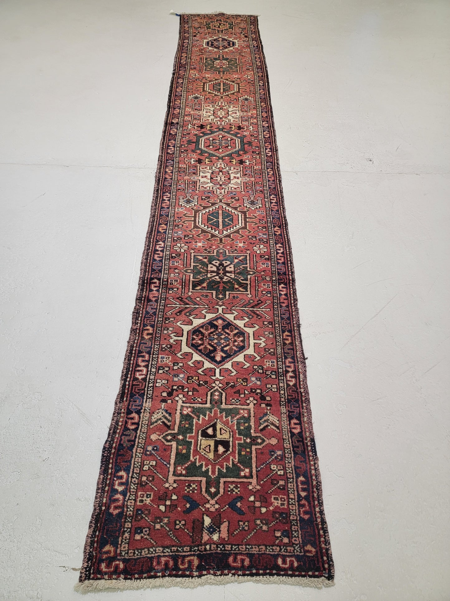 Antique Hand-Knotted Wool Runner Heriz Karajeh 2' x 12'4"
