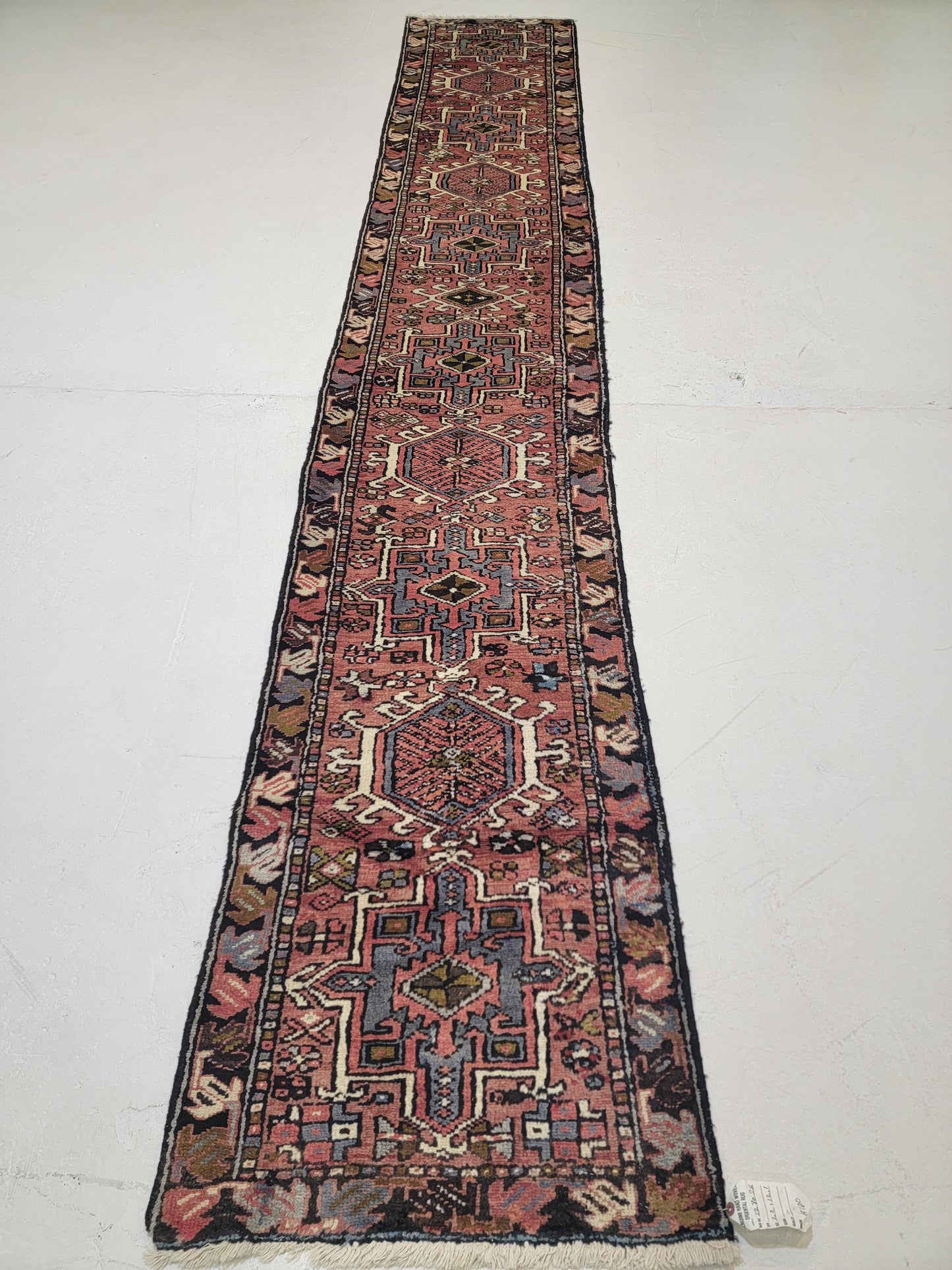 Antique Hand-Knotted Wool Runner Heriz Karajeh 2'2" x 12'1"