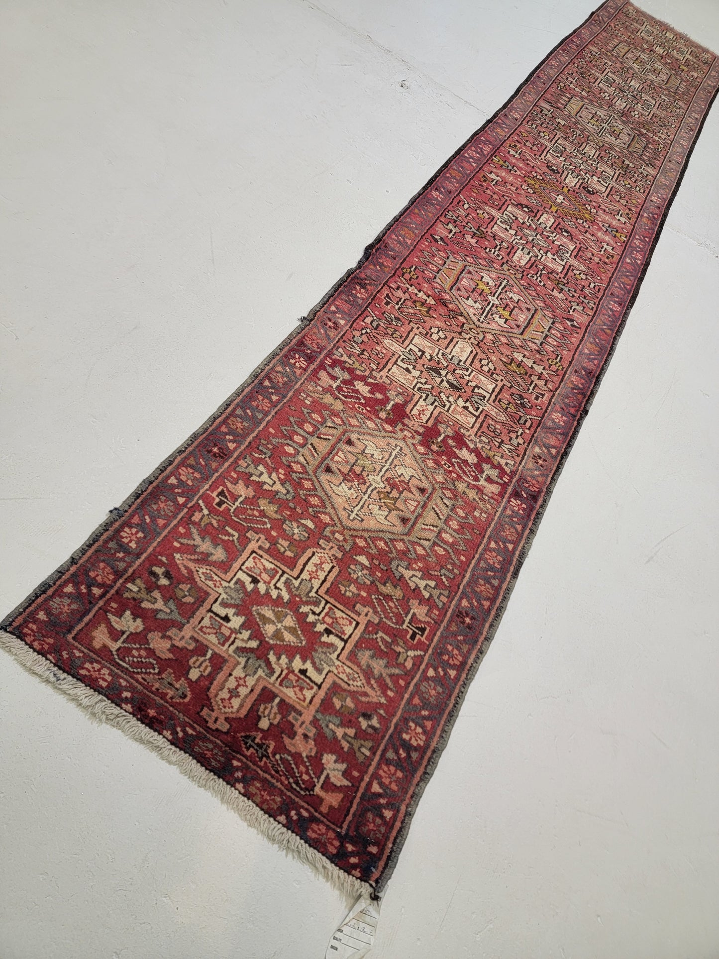 Antique Hand-Knotted Wool Runner Heriz Karajeh 2'2" x 12'7"