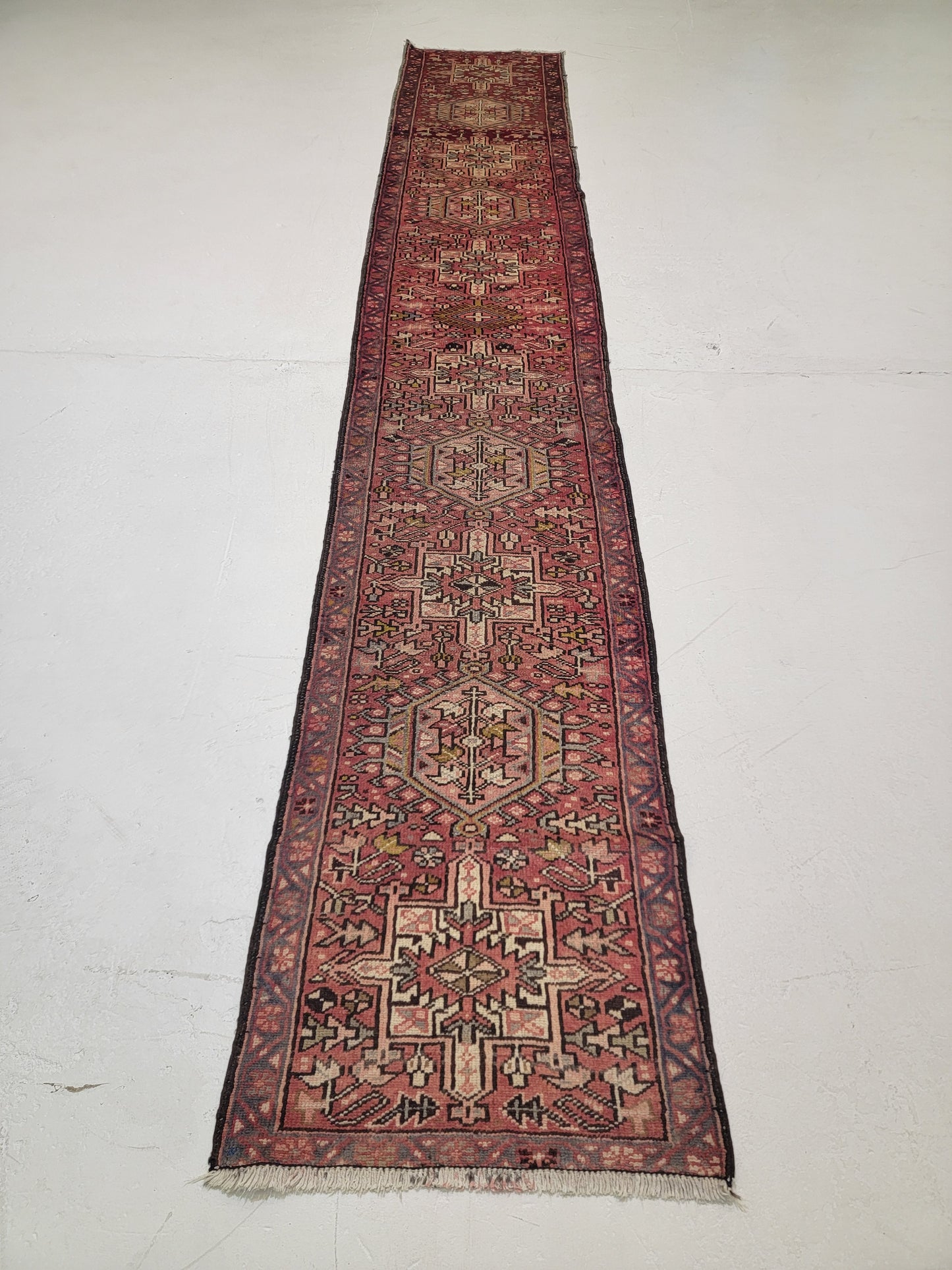 Antique Hand-Knotted Wool Runner Heriz Karajeh 2'2" x 12'7"