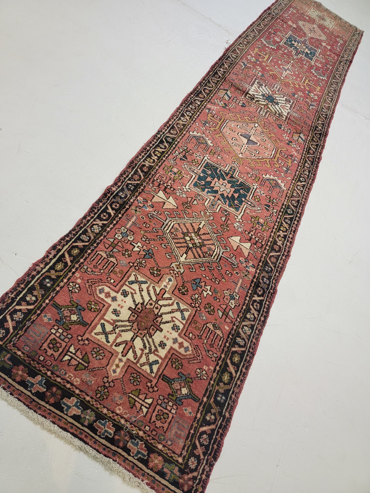 Antique Hand-Knotted Wool Runner Heriz Karajeh 2'8" x 12'8"