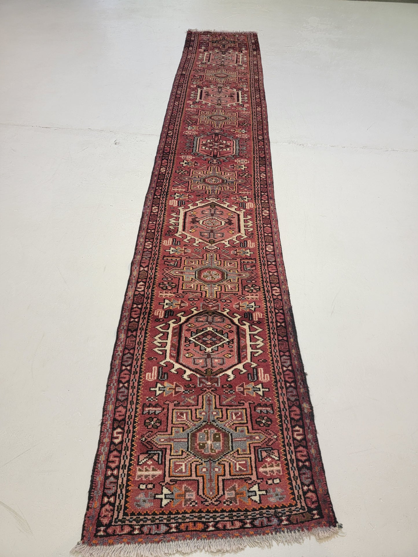 Antique Hand-Knotted Wool Runner Heriz Karajeh 2'3" x 13'2"