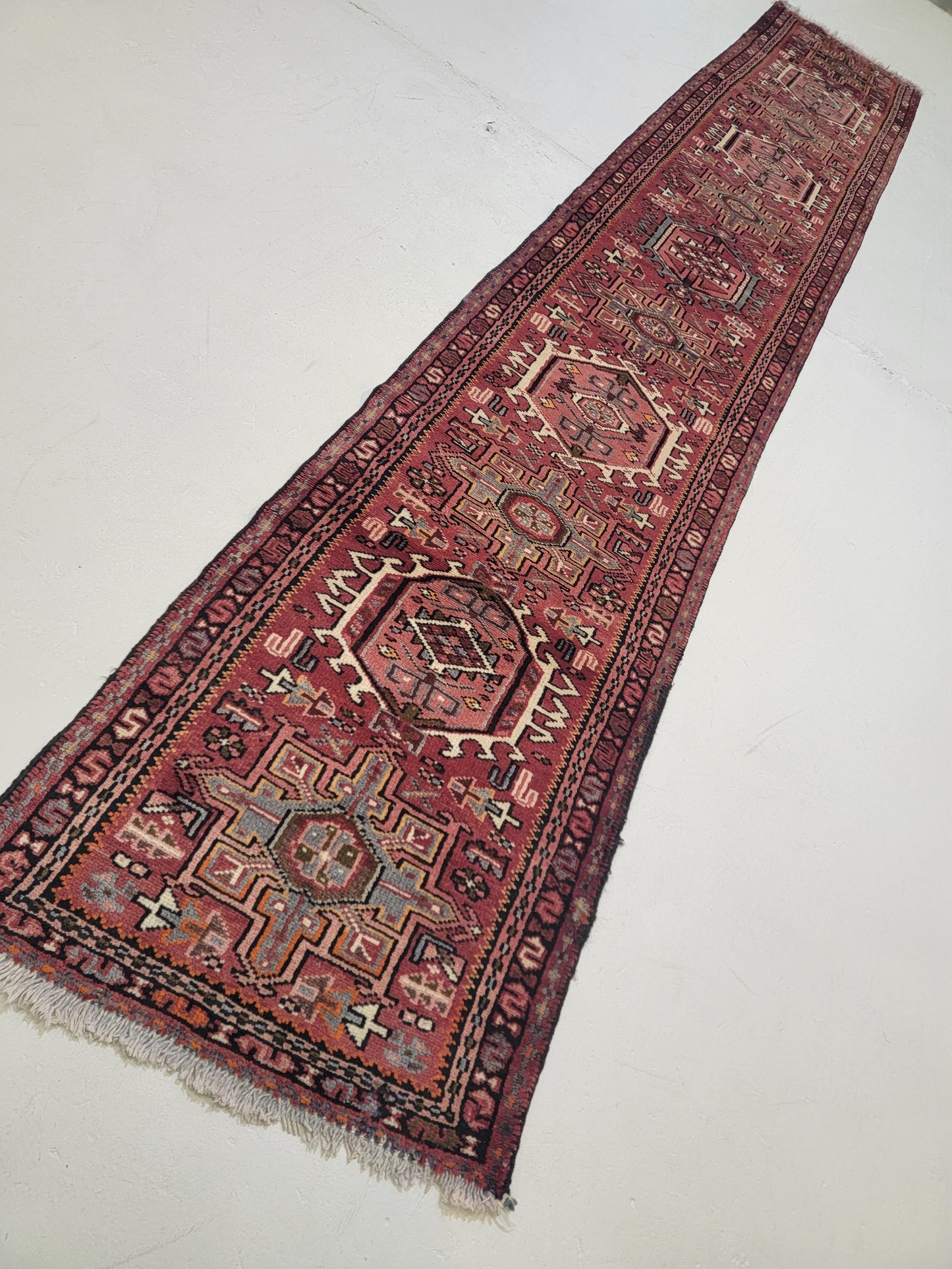 Antique Hand-Knotted Wool Runner Heriz Karajeh 2'3" x 13'2"