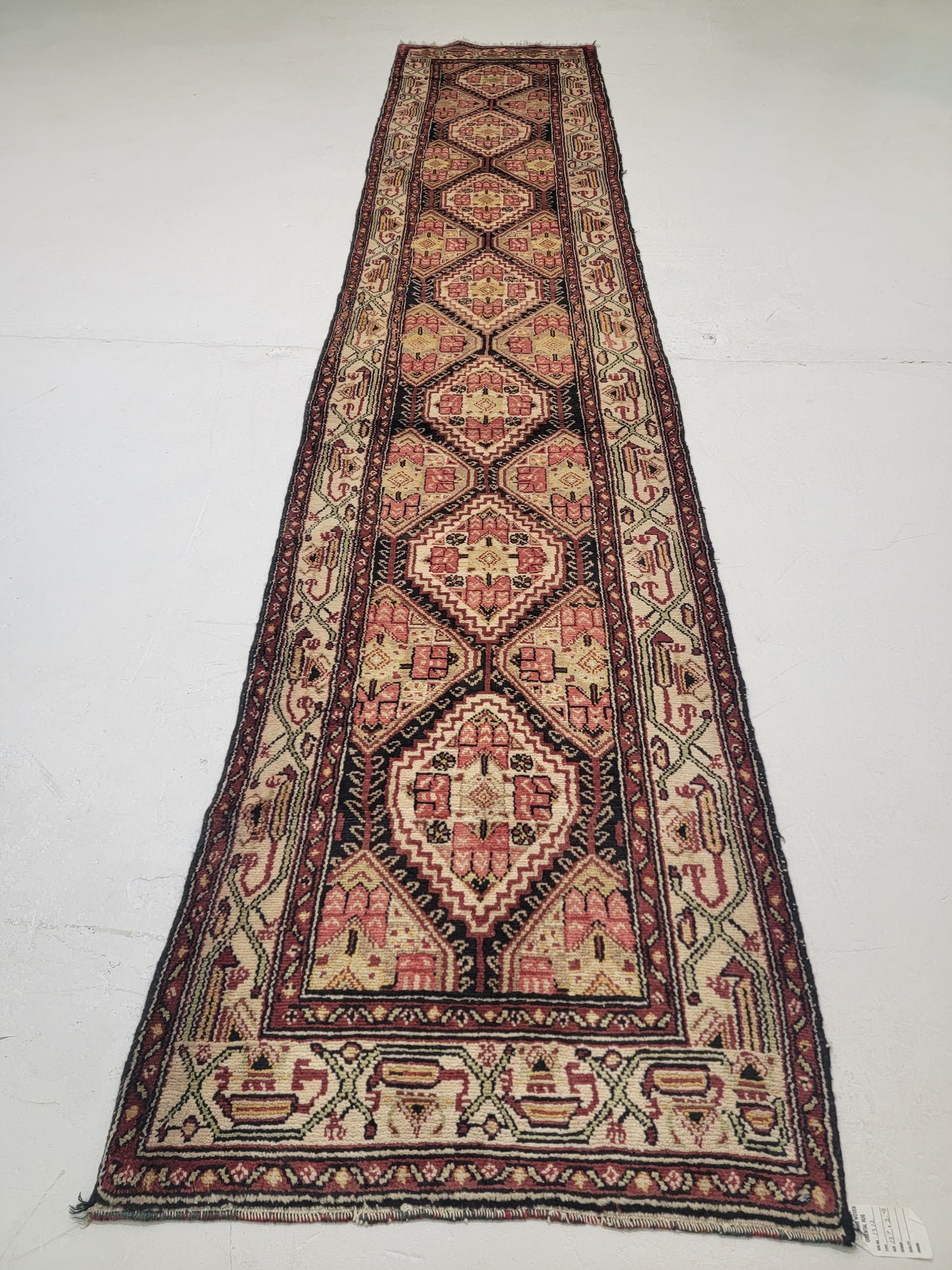Antique Hand-Knotted Wool Runner Angeles Hamedan 2'8" x 13'7"