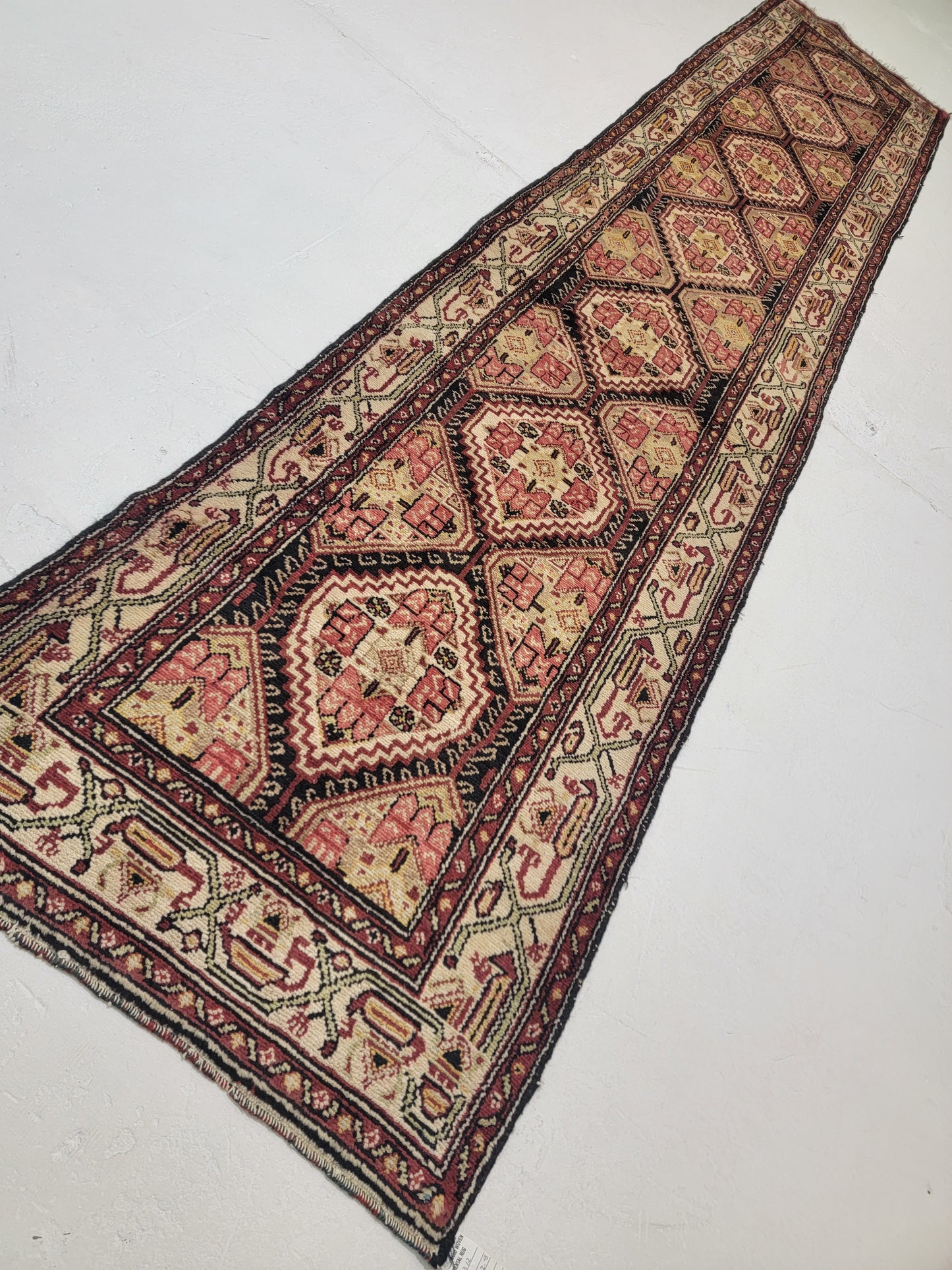 Antique Hand-Knotted Wool Runner Angeles Hamedan 2'8" x 13'7"