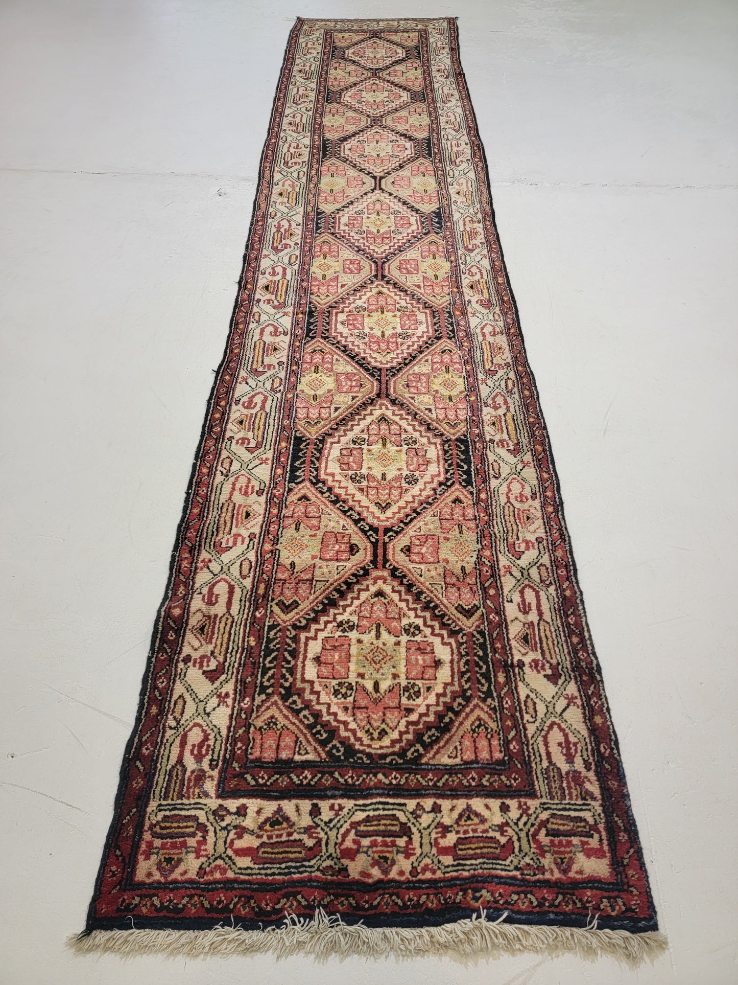 Antique Hand-Knotted Wool Runner Angeles Hamedan 2'8" x 13'7"