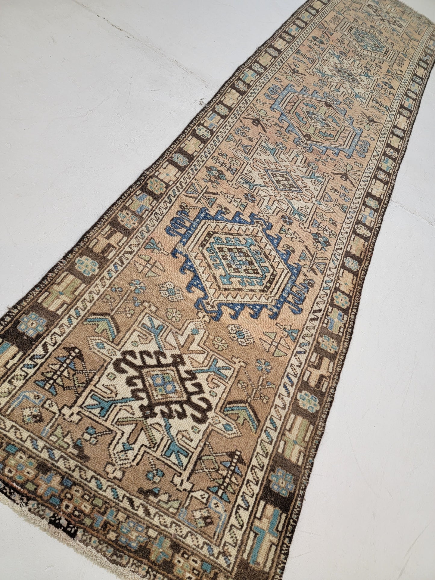Antique Hand-Knotted Wool Runner Heriz Karajeh 2'10" x 11'10"