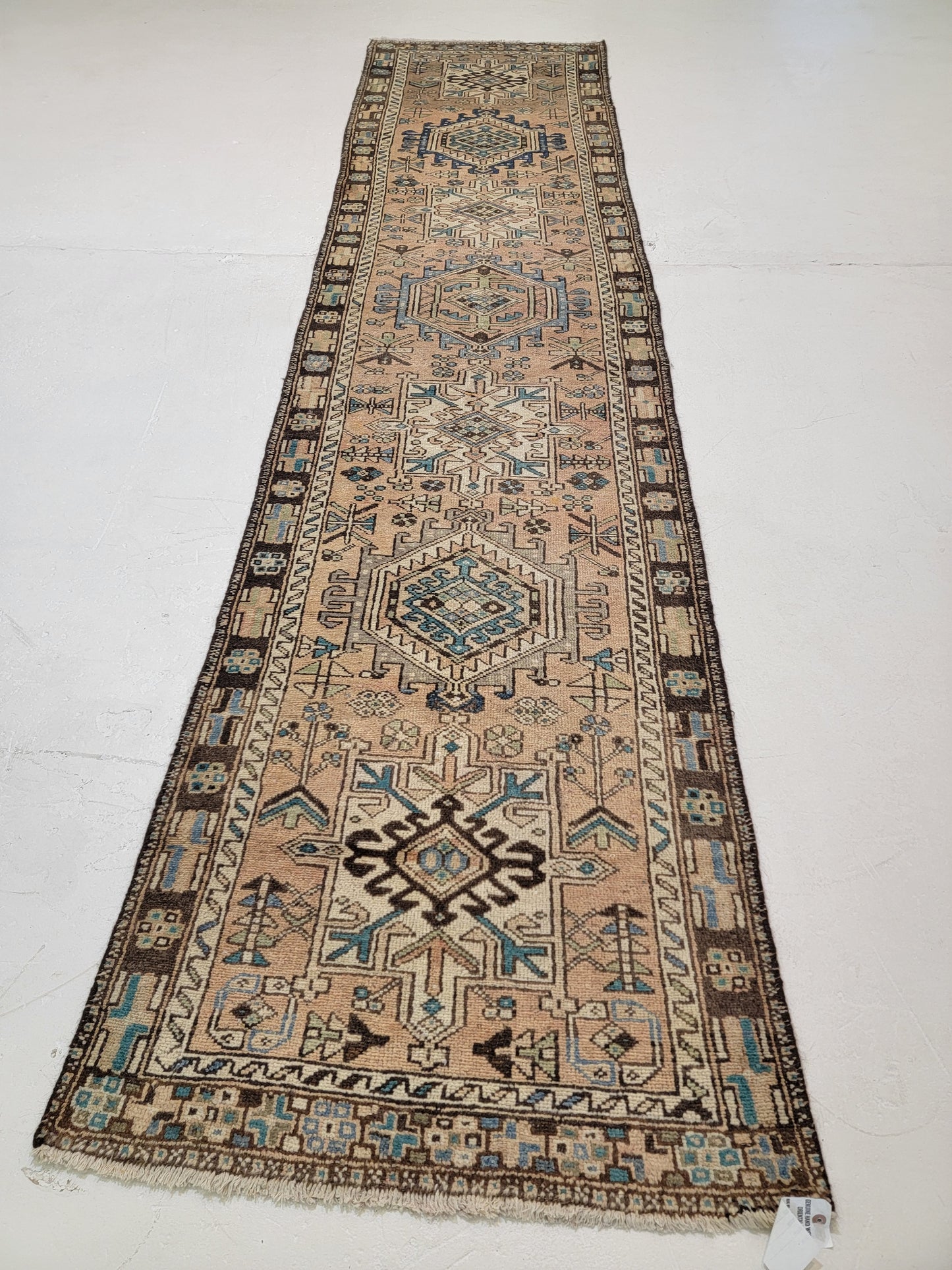 Antique Hand-Knotted Wool Runner Heriz Karajeh 2'10" x 11'10"