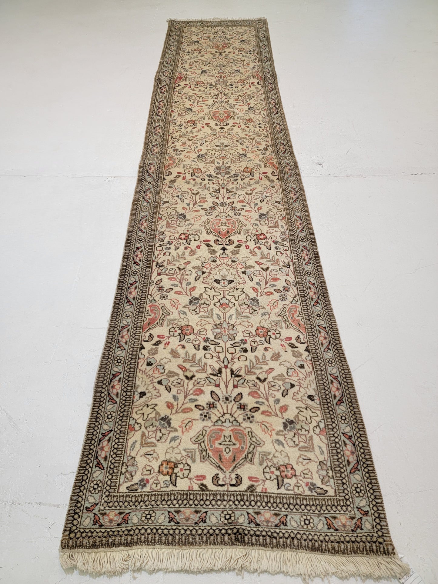 Antique Hand-Knotted Wool Runner Tabriz Tabatabaei 2'6" x 12'6"