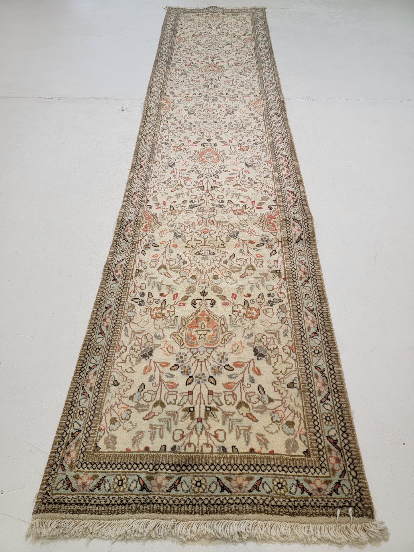 Antique Hand-Knotted Wool Runner Tabriz Tabatabaei 2'6" x 12'6"