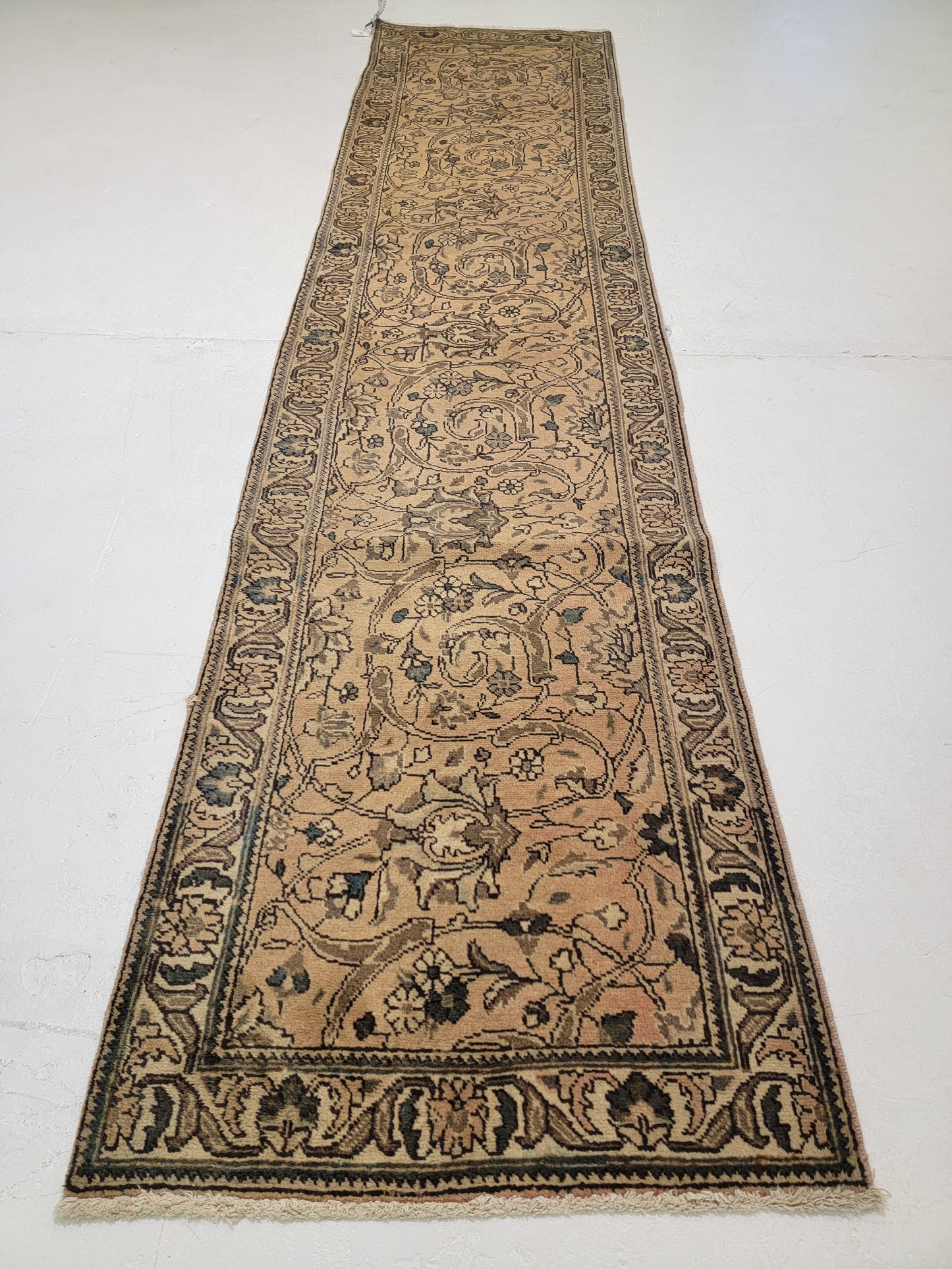 Antique Hand-Knotted Wool Runner Tabriz 3' x 12'10"