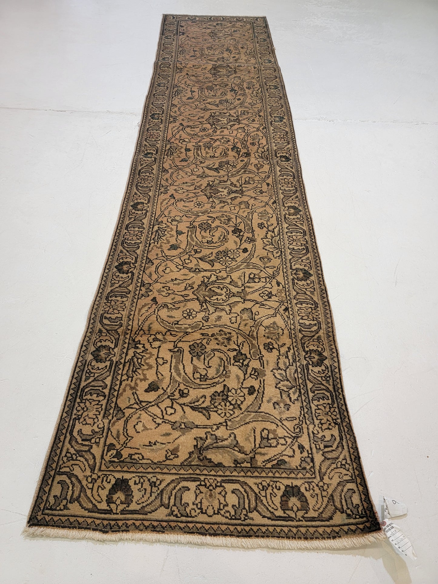 Antique Hand-Knotted Wool Runner Tabriz 3' x 12'10"