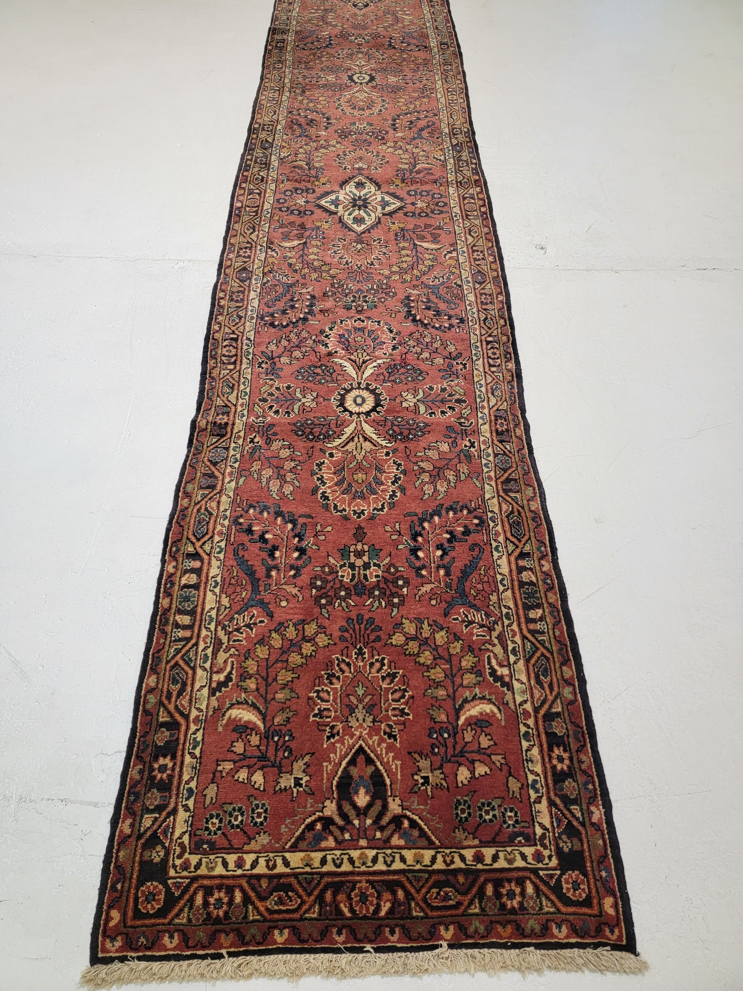 Antique Hand-Knotted Wool Runner Hamedan Rudbar 2'9" x 12'9"