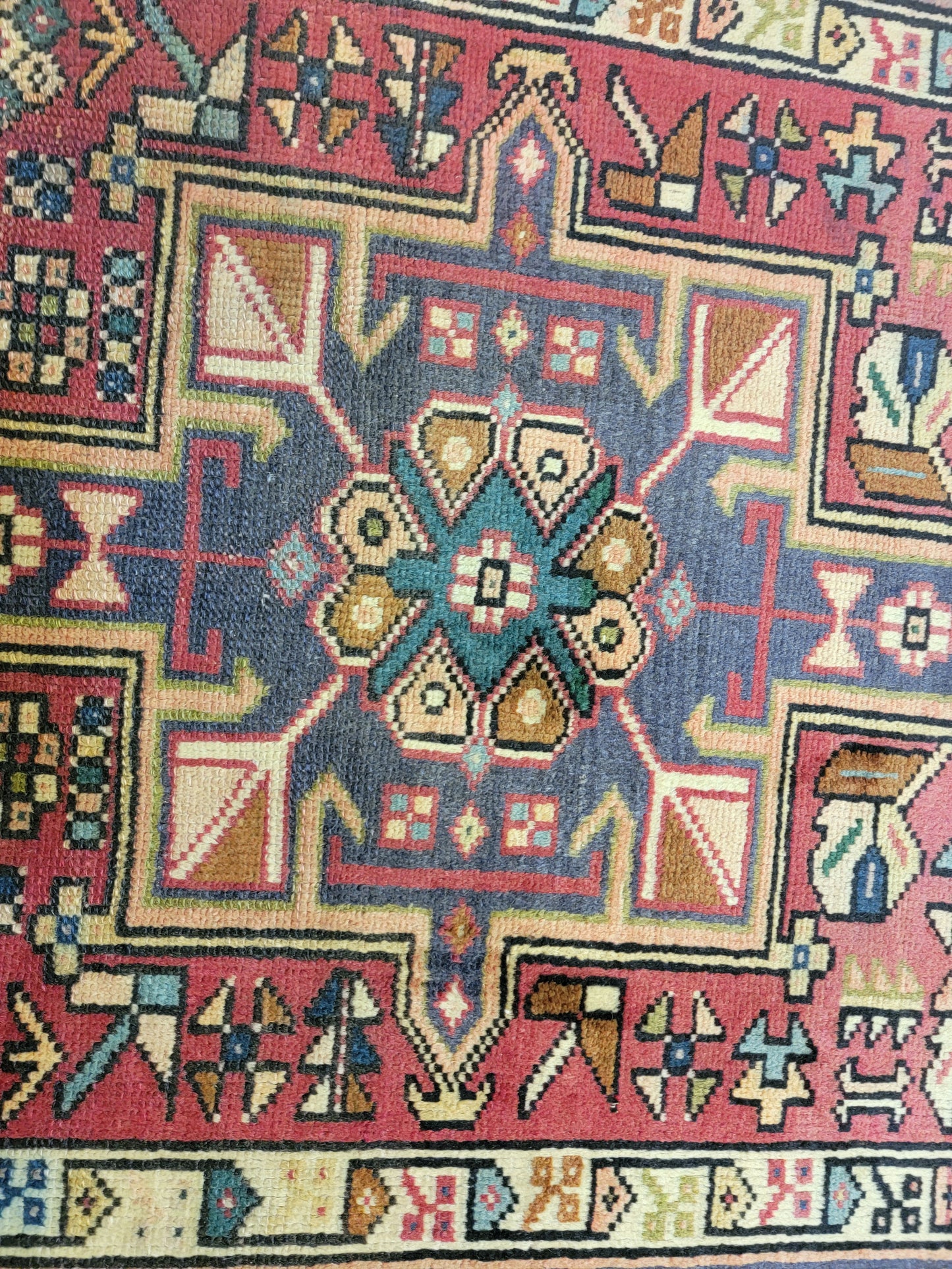 Antique Hand-Knotted Wool Runner Heriz Karajeh 3'3" x 13'6"