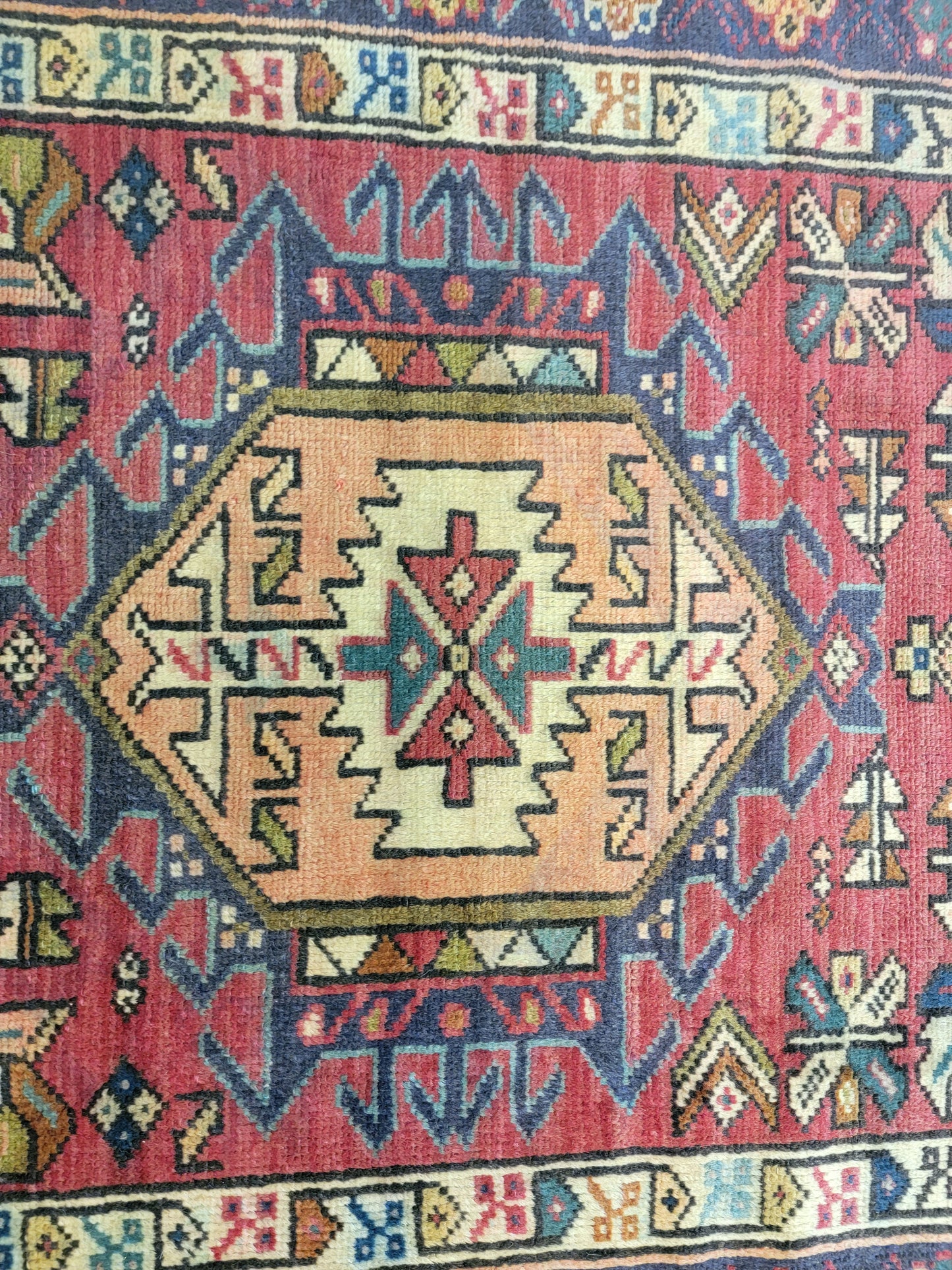 Antique Hand-Knotted Wool Runner Heriz Karajeh 3'3" x 13'6"