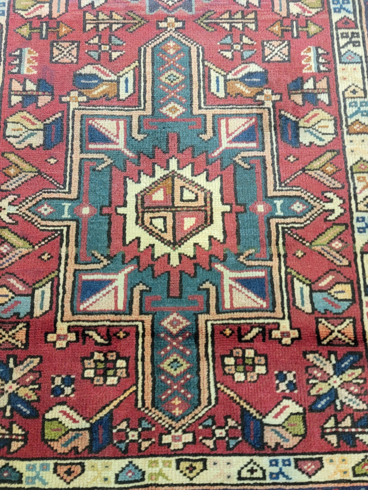 Antique Hand-Knotted Wool Runner Heriz Karajeh 3'3" x 13'6"