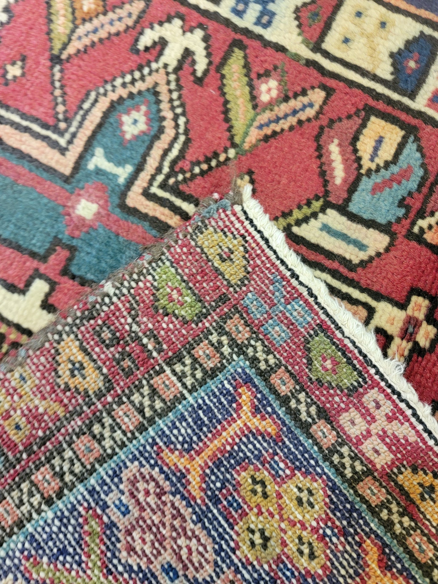 Antique Hand-Knotted Wool Runner Heriz Karajeh 3'3" x 13'6"
