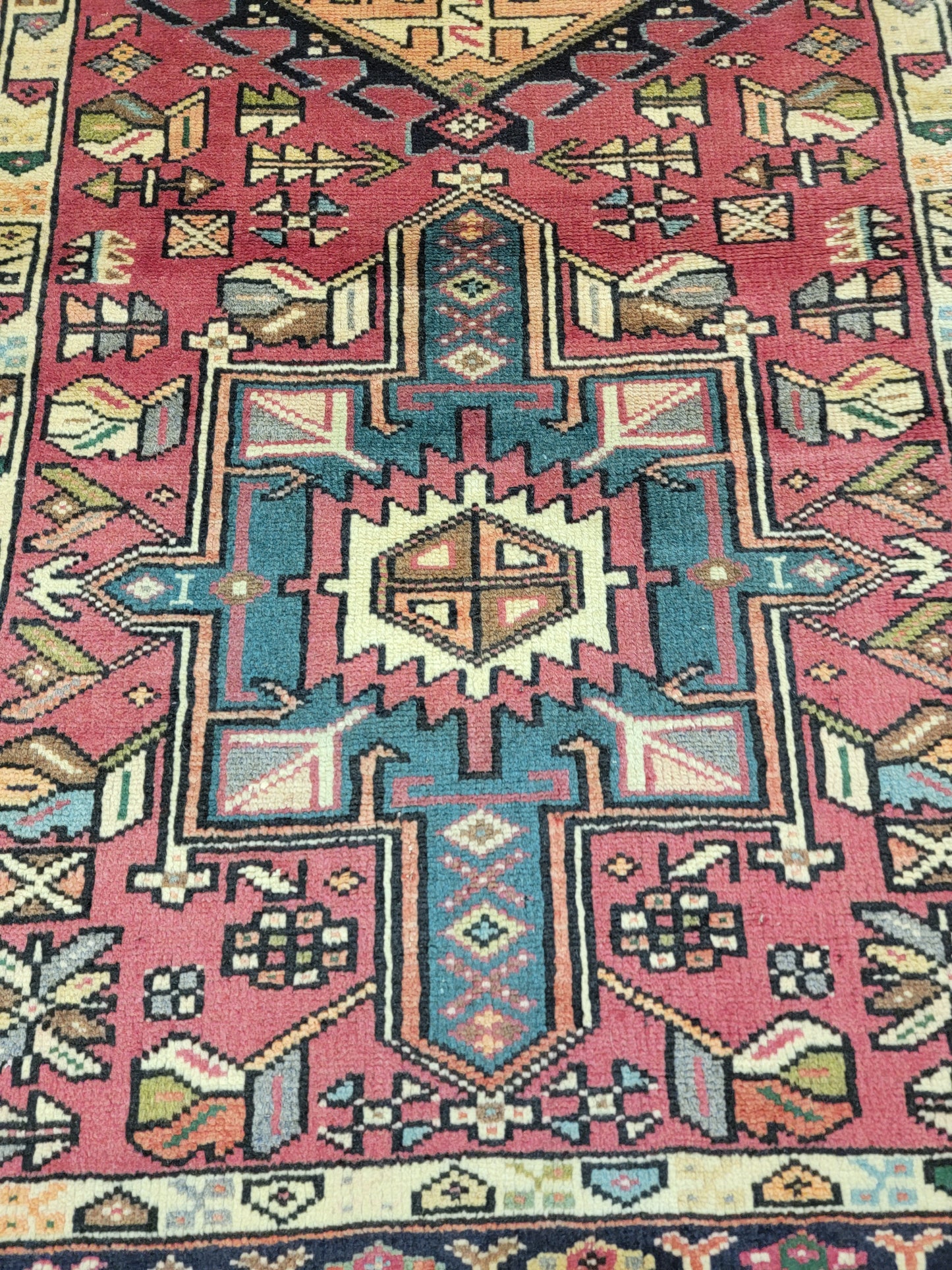 Antique Hand-Knotted Wool Runner Heriz Karajeh 3'3" x 13'6"