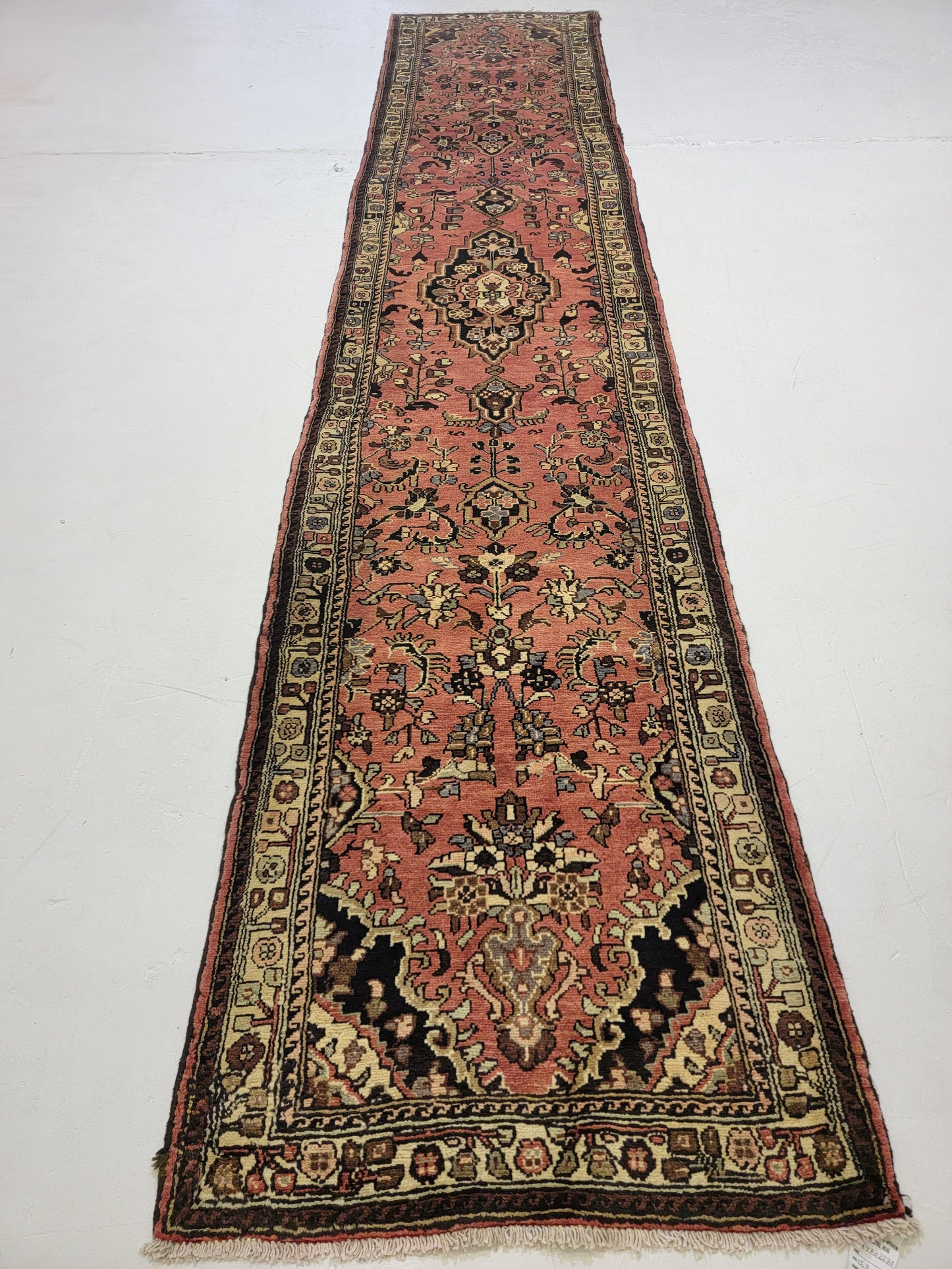 Antique Hand-Knotted Wool Runner Hamedan Rudbar 2'9" x 13'8"