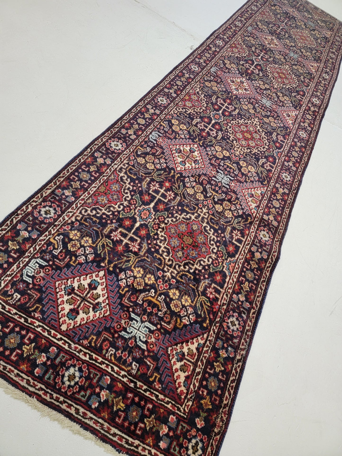 Antique Hand-Knotted Wool Runner Tabriz 2'10" x 12'8"