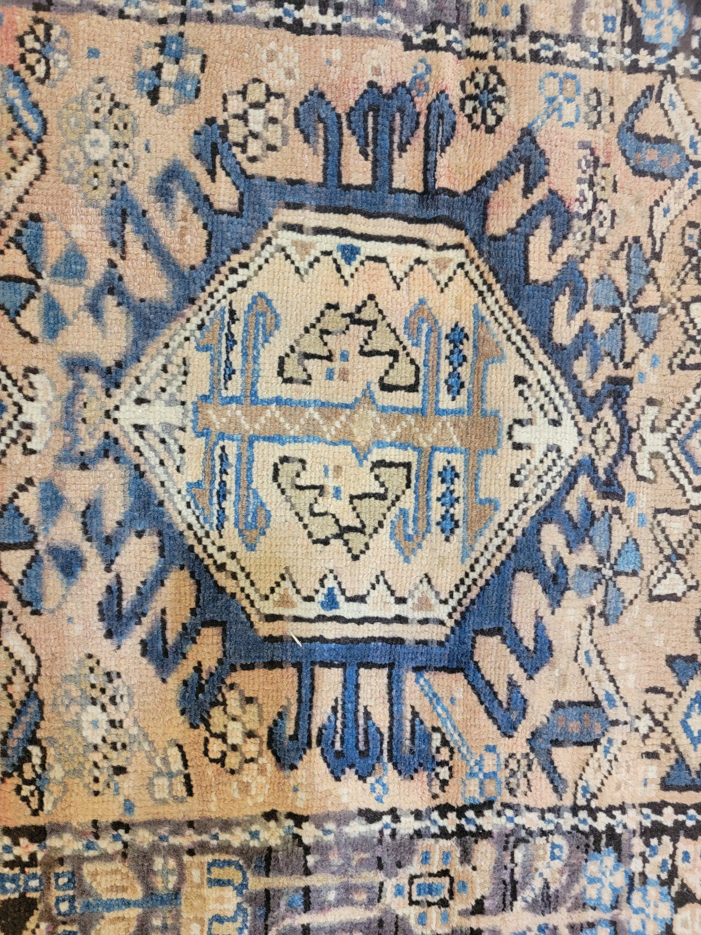 Antique Hand-Knotted Wool Runner Heriz Karajeh 3' x 12'4"