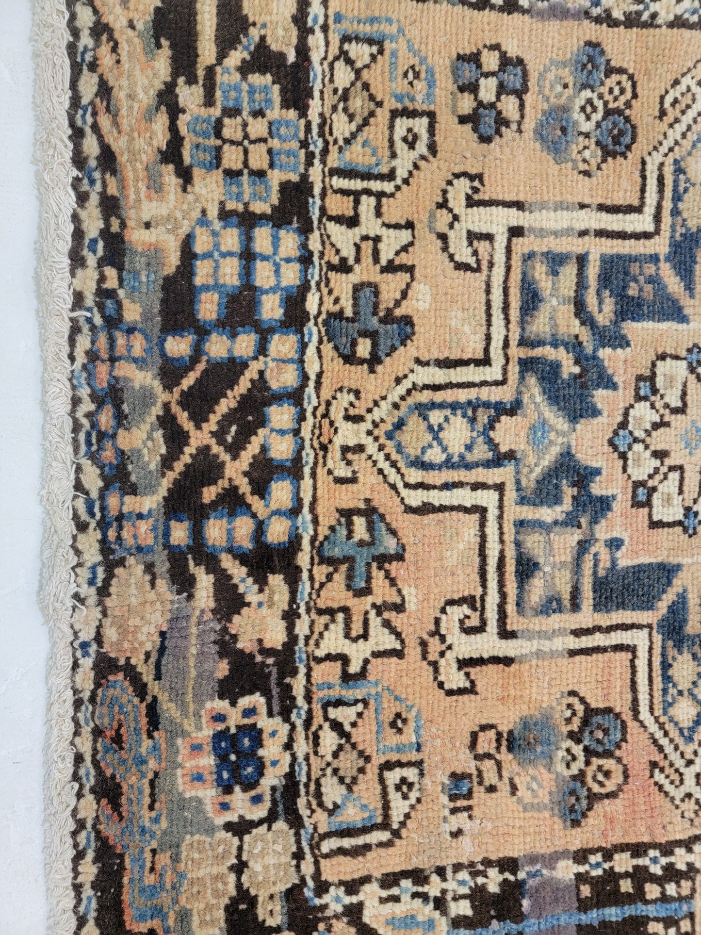 Antique Hand-Knotted Wool Runner Heriz Karajeh 3' x 12'4"