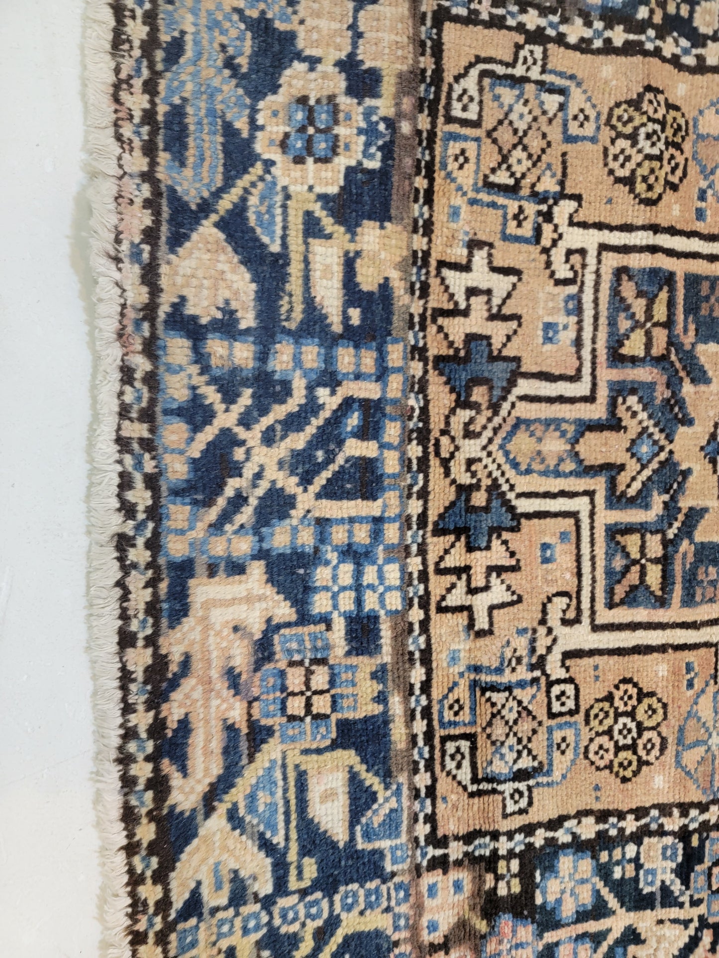 Antique Hand-Knotted Wool Runner Heriz Karajeh 3' x 12'4"