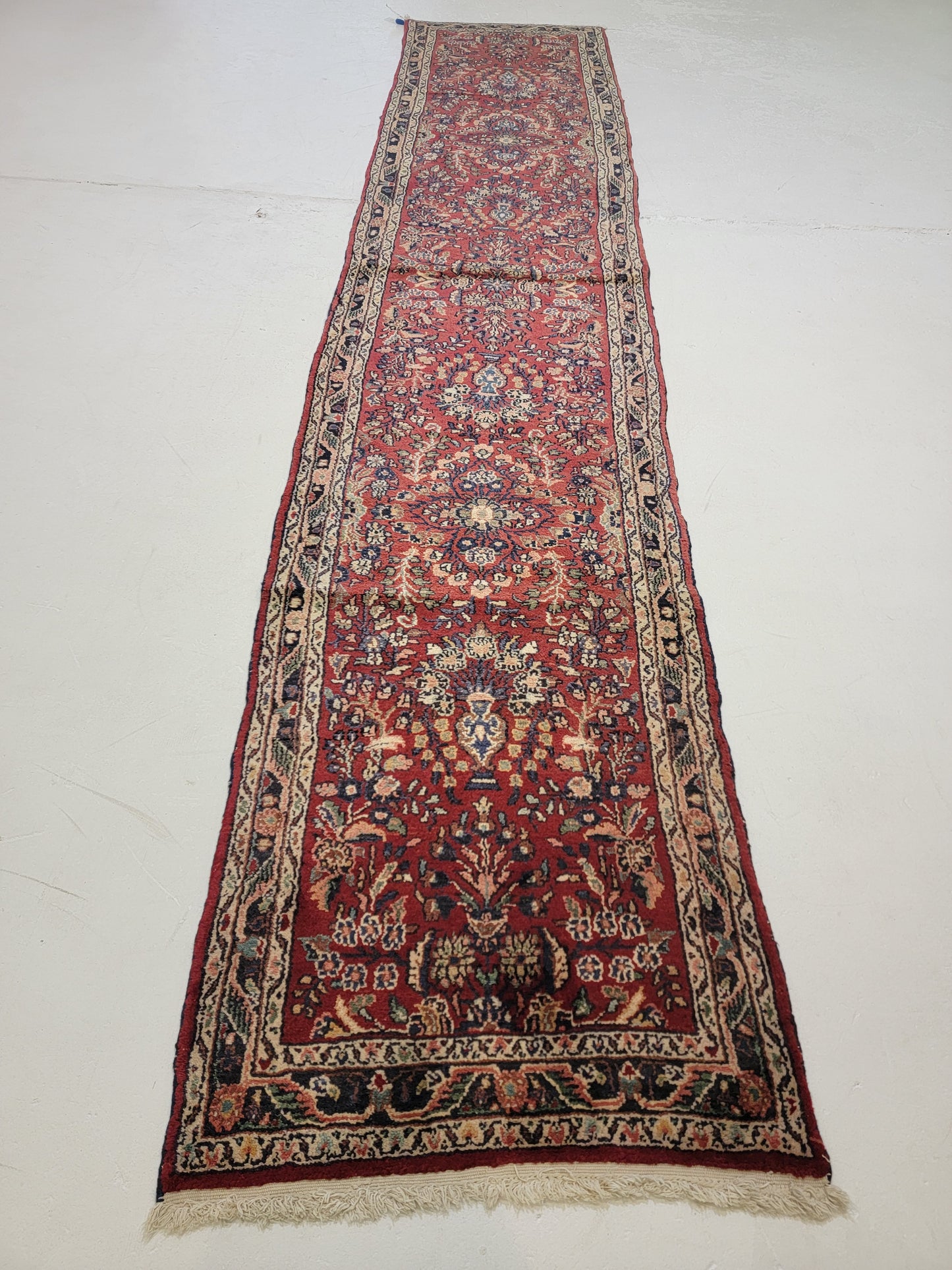 Antique Hand-Knotted Wool Runner Hamedan Rudbar 2'9" x 13'7"