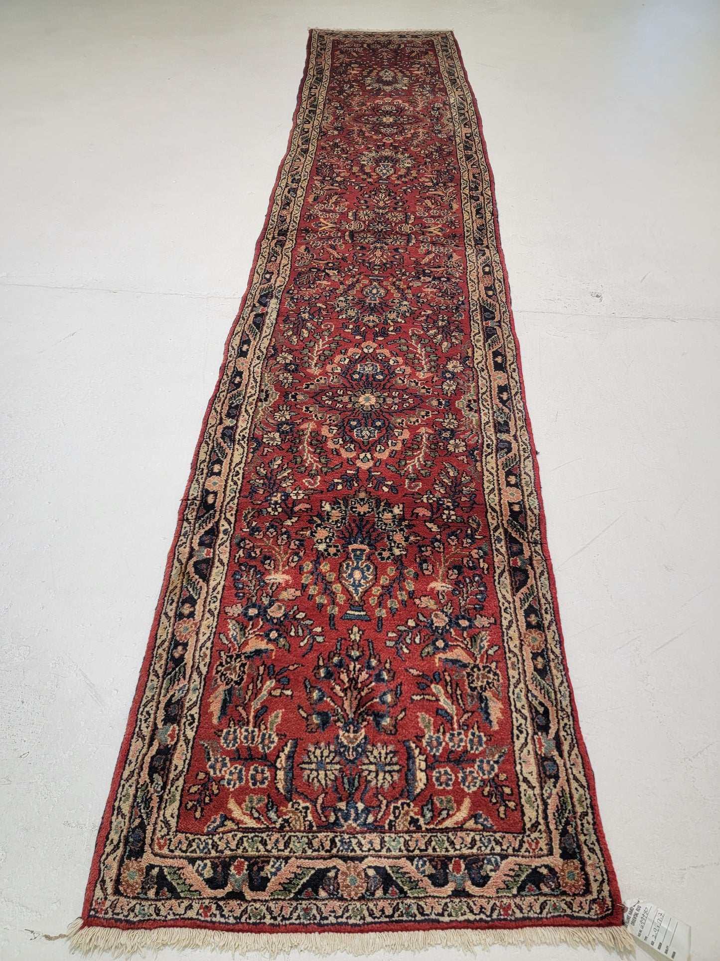 Antique Hand-Knotted Wool Runner Hamedan Rudbar 2'9" x 13'7"
