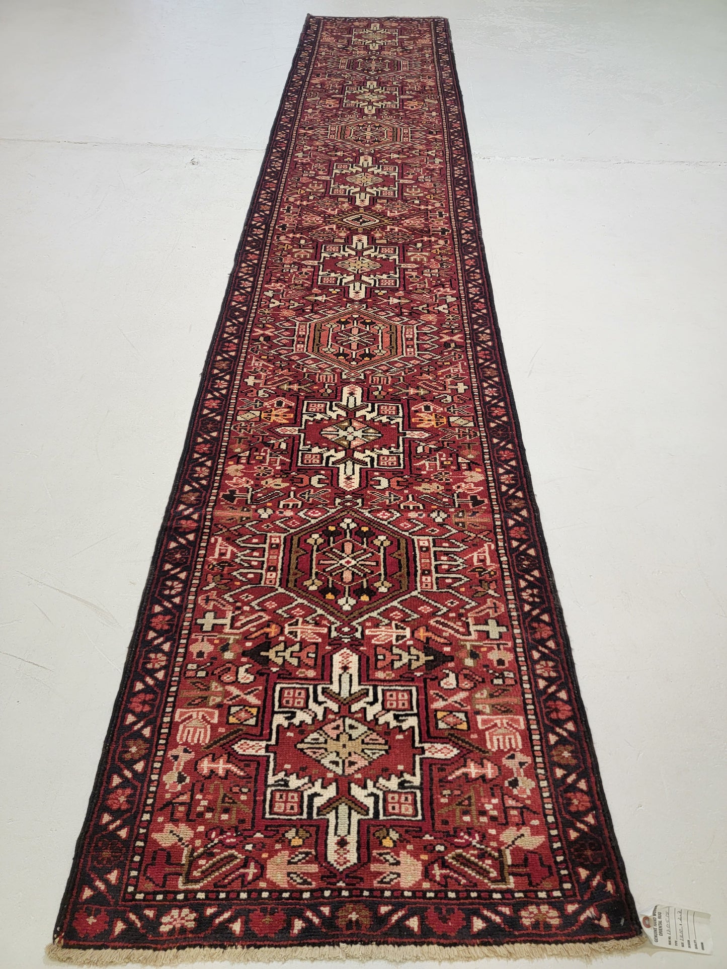 Antique Hand-Knotted Wool Runner Heriz Karajeh 2'7" x 13'10"