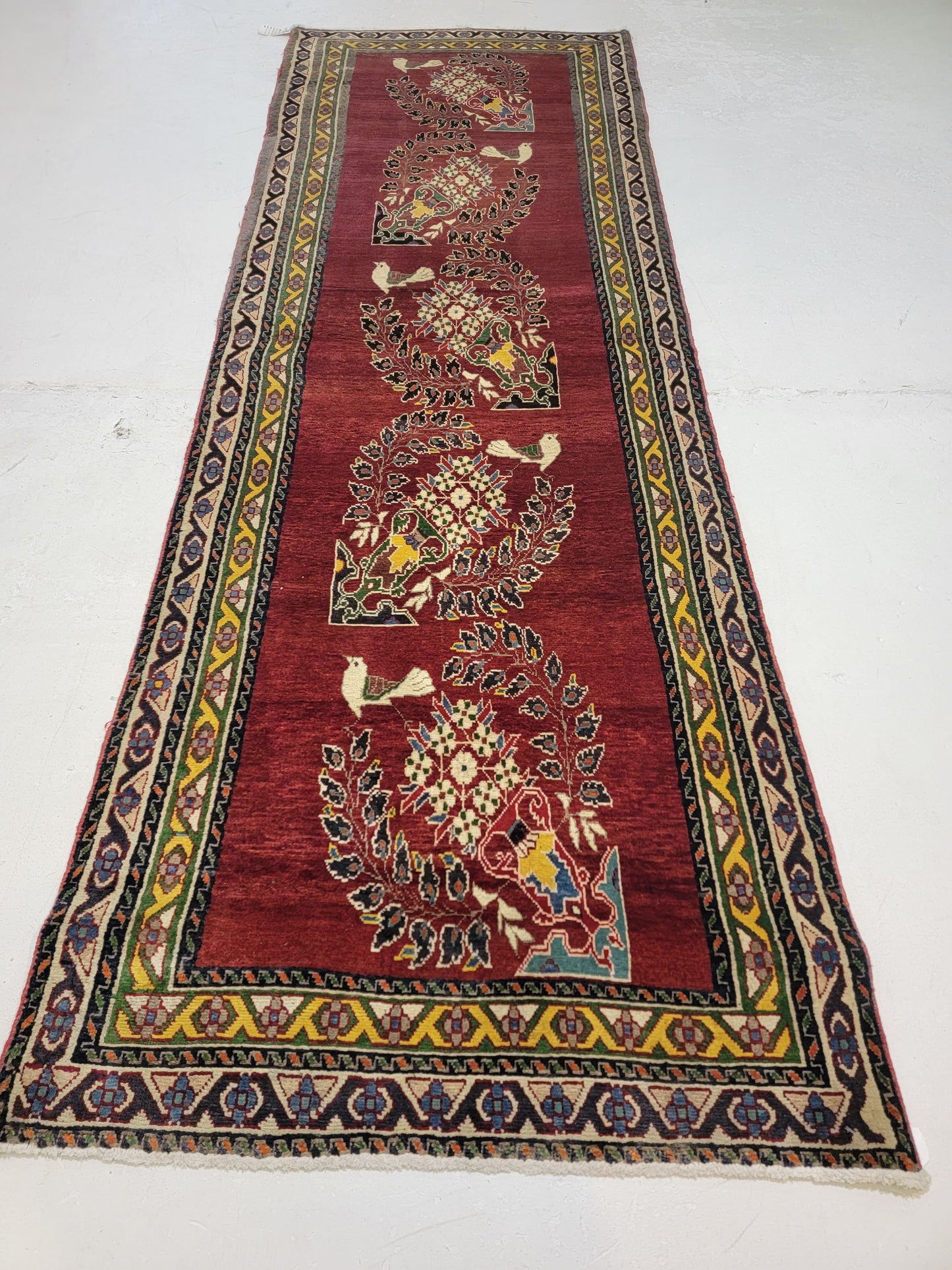 Antique Hand-Knotted Wool Runner Bijar 3'3" x 10'2"
