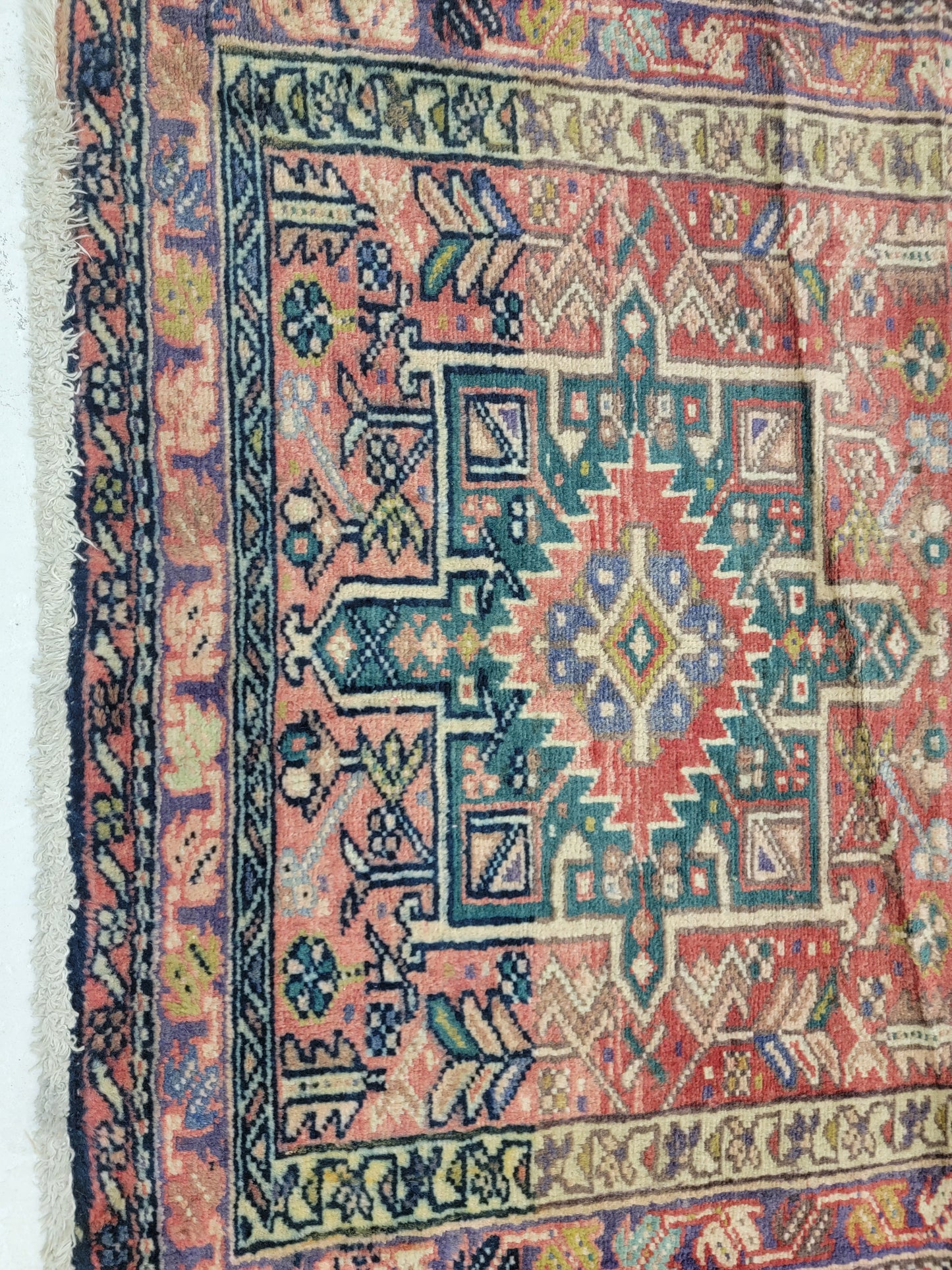 Antique Hand-Knotted Wool Runner Heriz Karajeh 3' x 11'5"