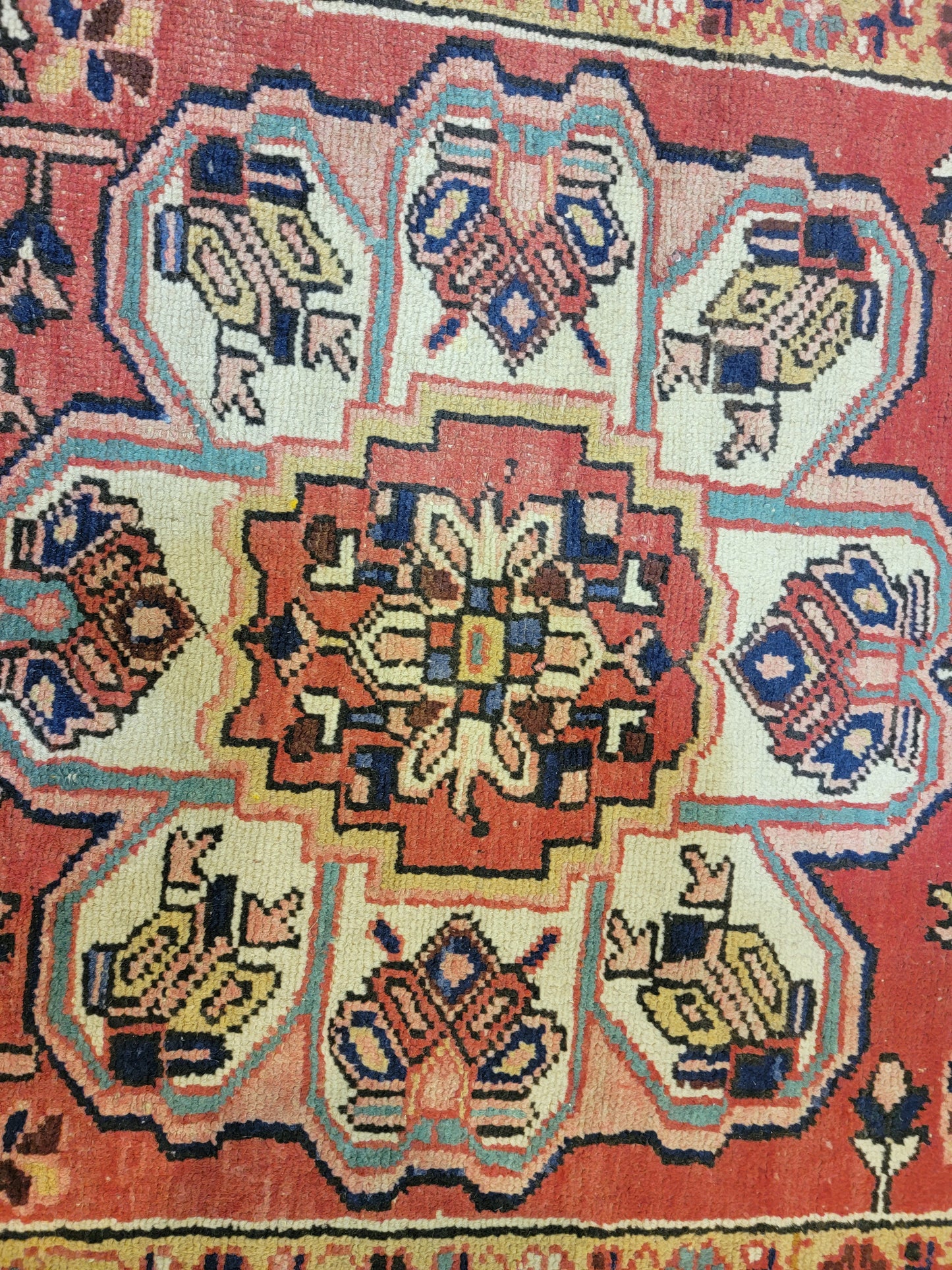 Antique Hand-Knotted Wool Runner Heriz Ahar 3'6" x 10'1"