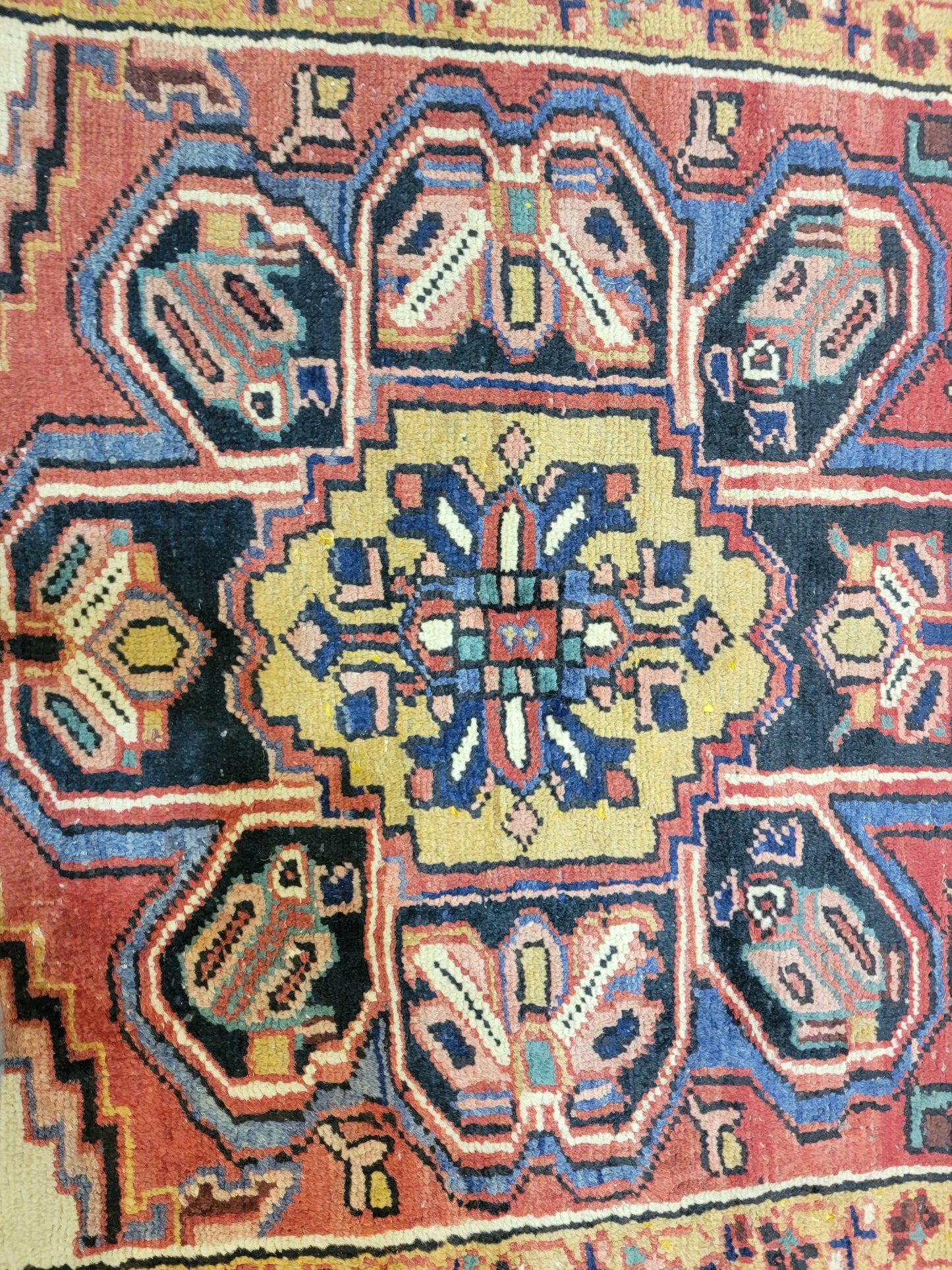 Antique Hand-Knotted Wool Runner Heriz Ahar 3'6" x 10'1"