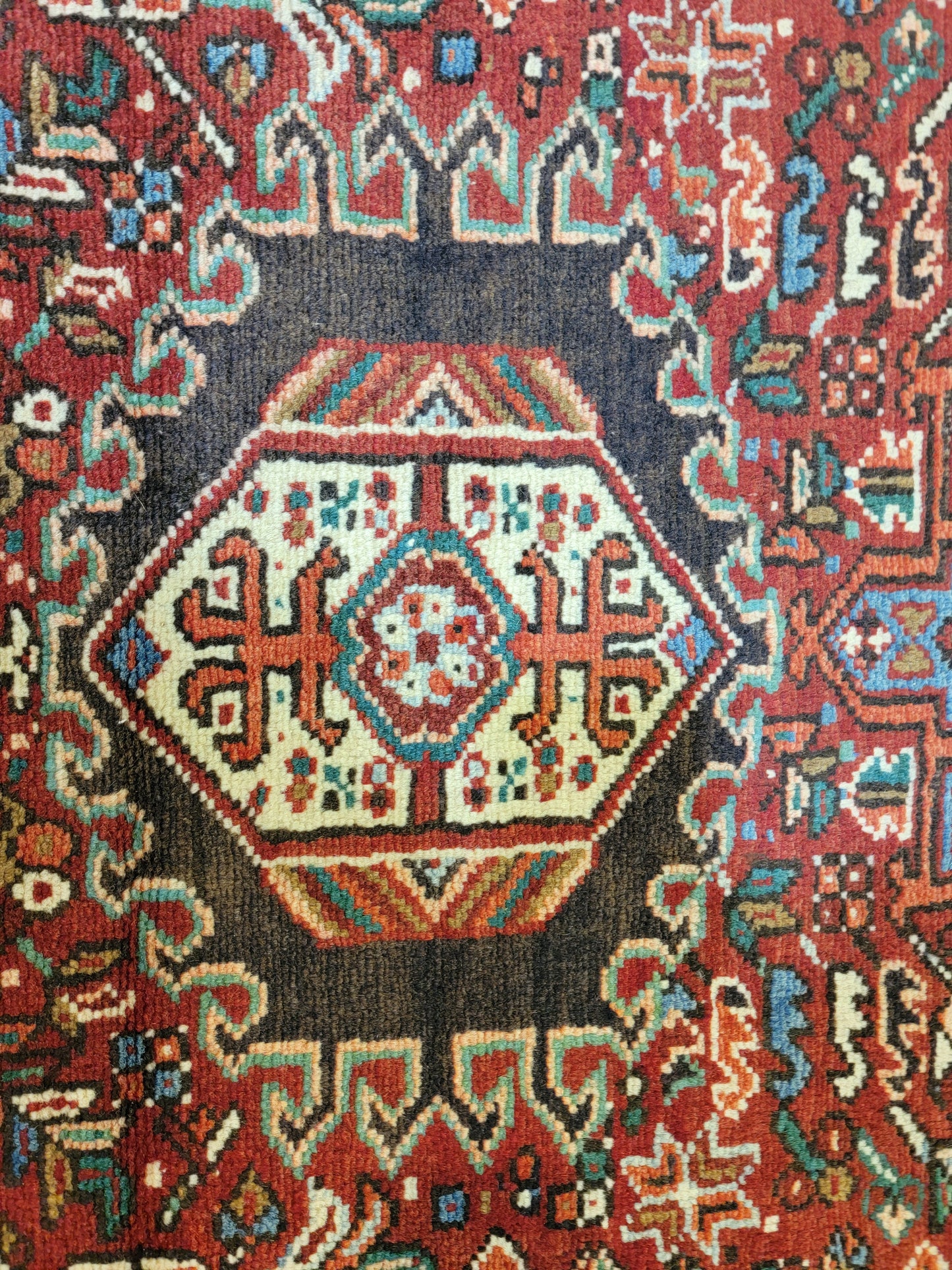 Antique Hand-Knotted Wool Runner Heriz Karajeh 3'7" x 11'7"