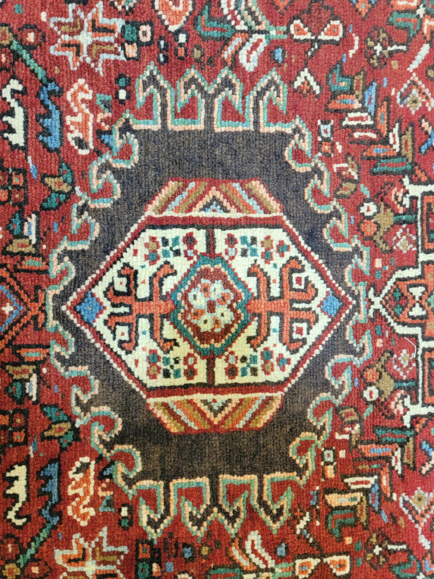 Antique Hand-Knotted Wool Runner Heriz Karajeh 3'7" x 11'7"