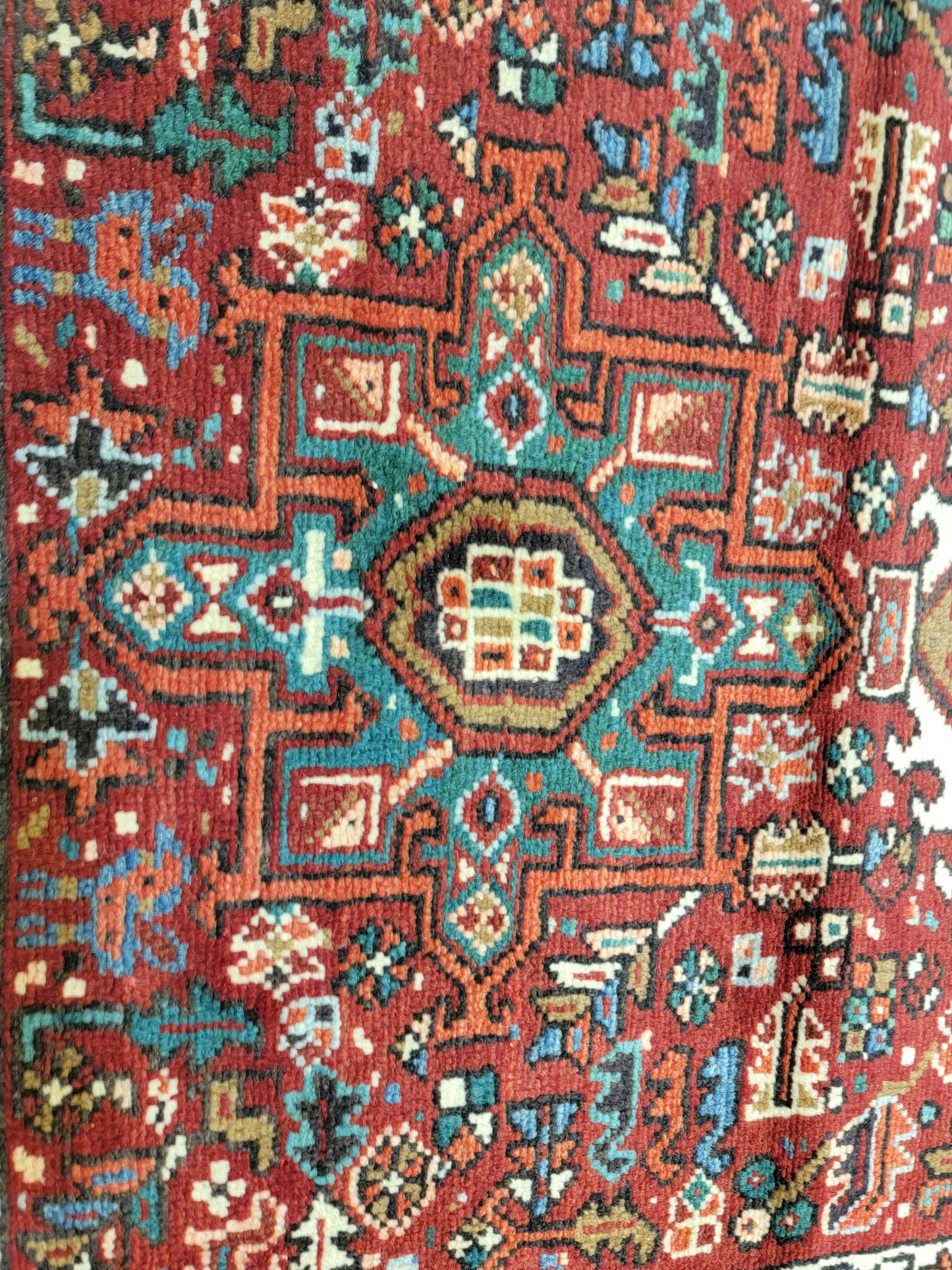 Antique Hand-Knotted Wool Runner Heriz Karajeh 3'7" x 11'7"