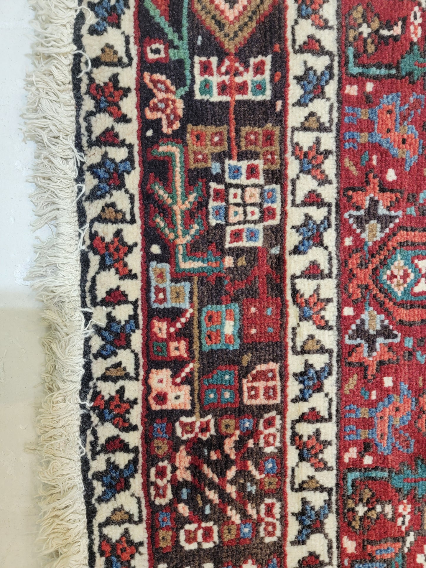 Antique Hand-Knotted Wool Runner Heriz Karajeh 3'7" x 11'7"