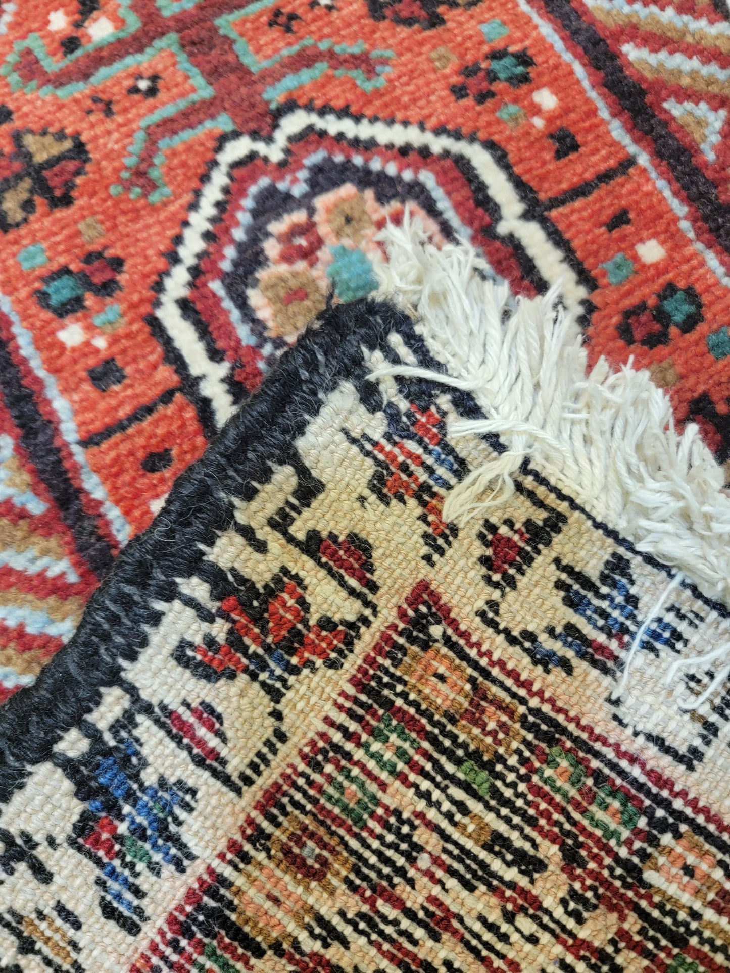 Antique Hand-Knotted Wool Runner Heriz Karajeh 3'7" x 11'7"