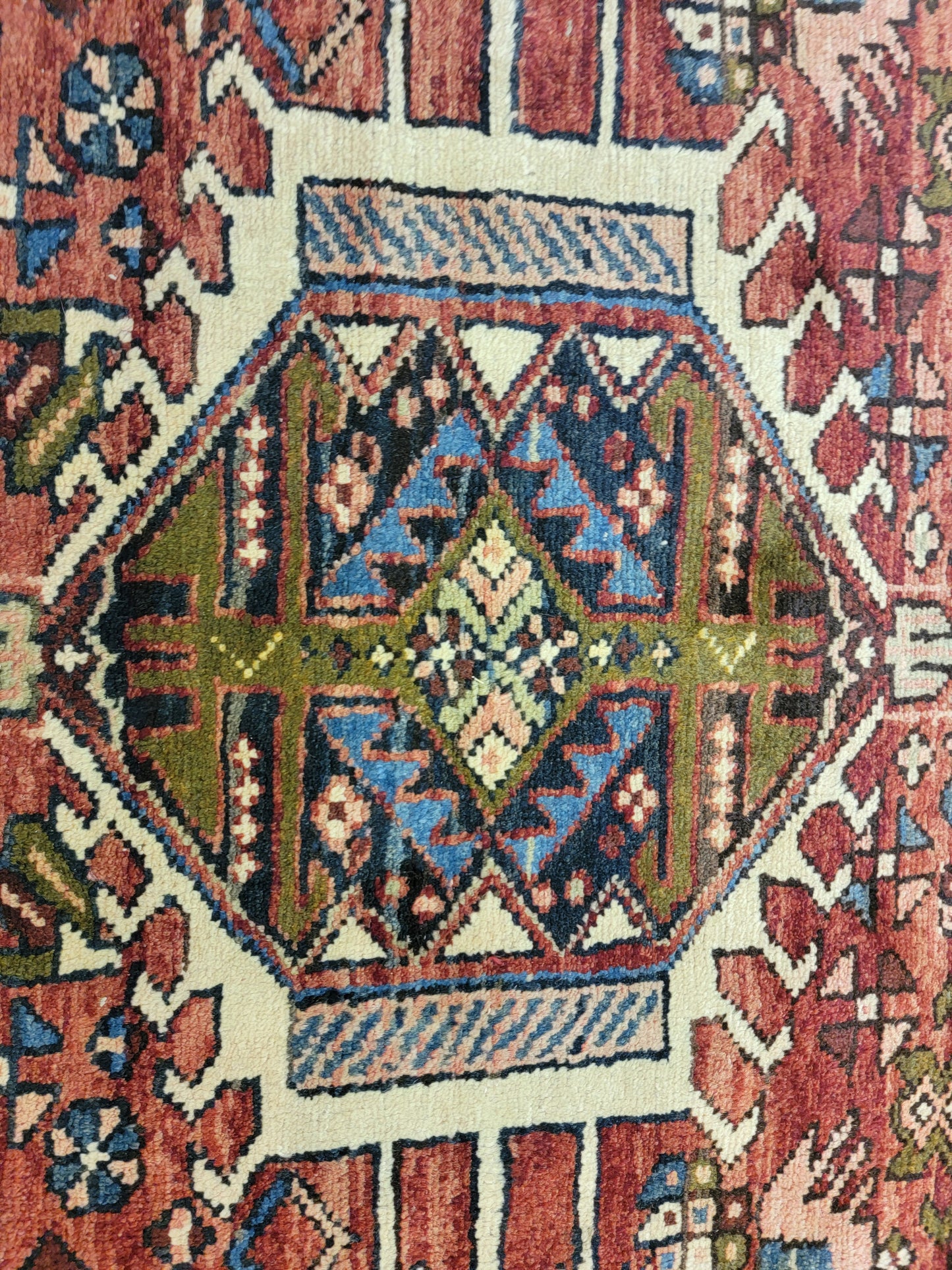 Antique Hand-Knotted Wool Runner Heriz Karajeh 3'2" x 11'9"
