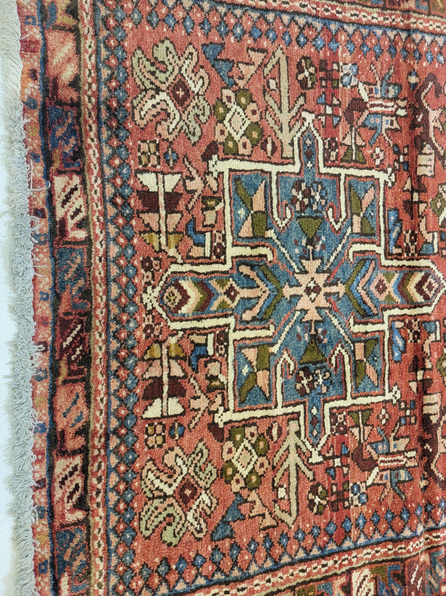 Antique Hand-Knotted Wool Runner Heriz Karajeh 3'2" x 11'9"