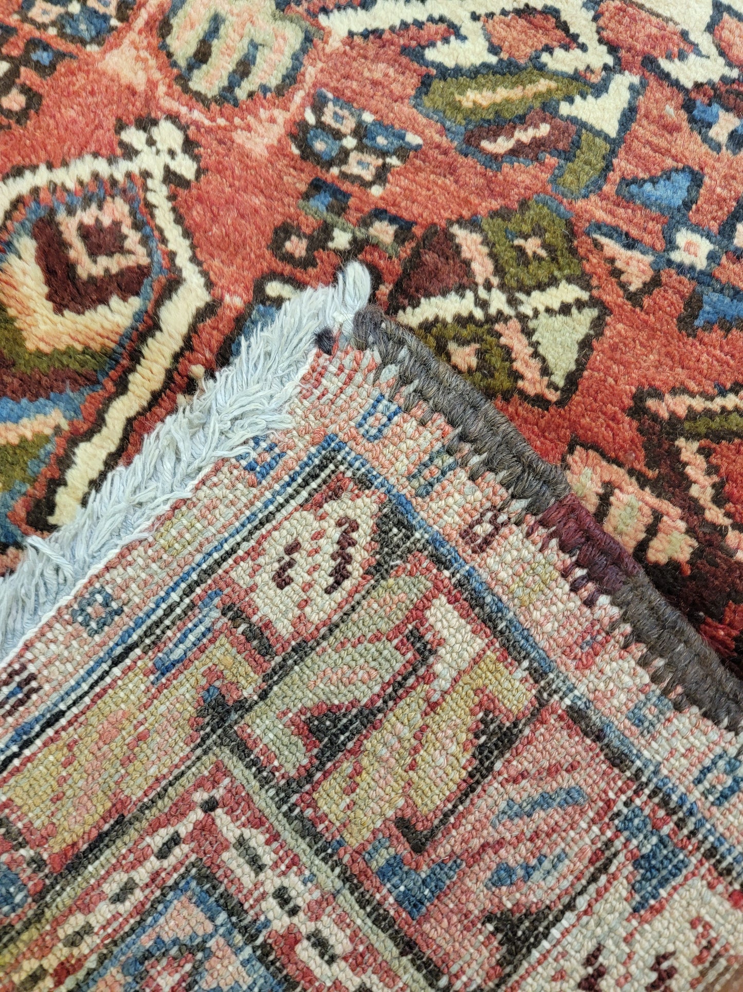 Antique Hand-Knotted Wool Runner Heriz Karajeh 3'2" x 11'9"