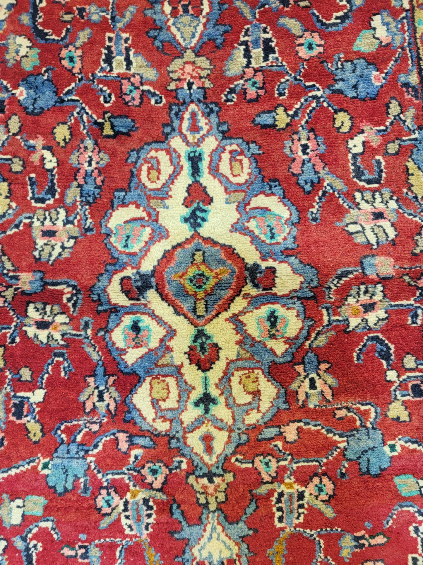 Antique Hand-Knotted Wool Runner Sarouk 2'6" x 9'4"