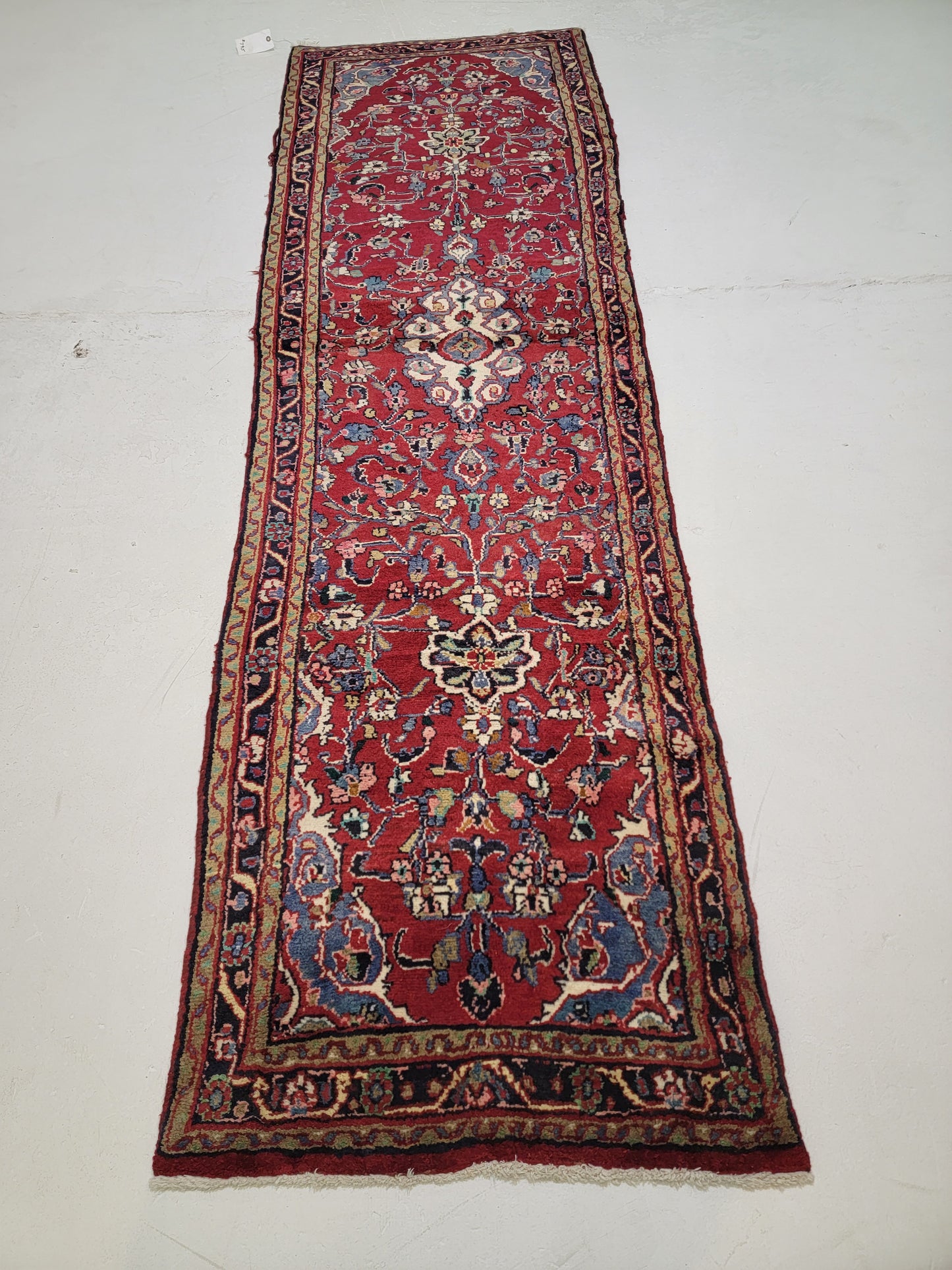 Antique Hand-Knotted Wool Runner Sarouk 2'6" x 9'4"