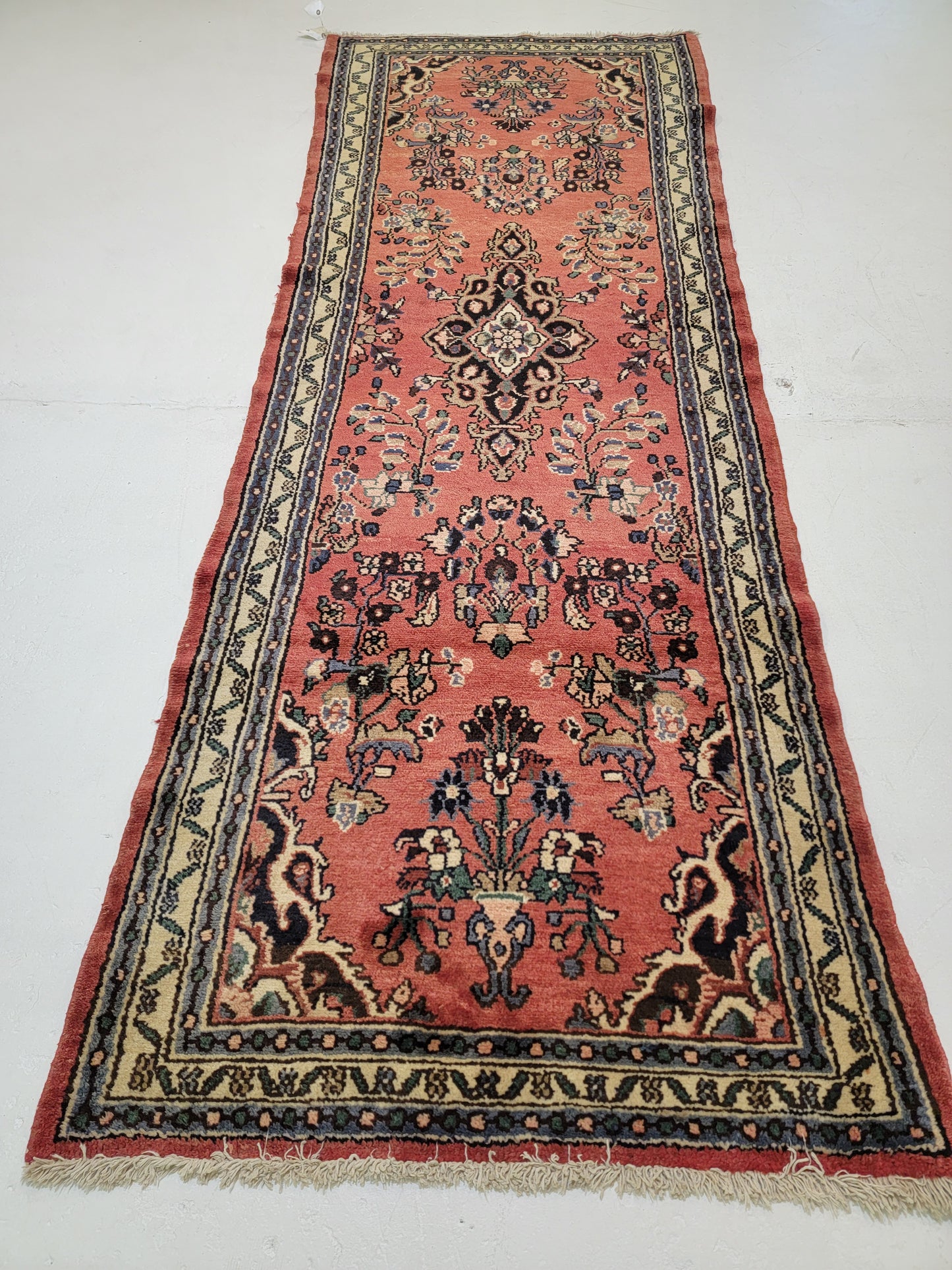 Antique Hand-Knotted Wool Runner Lilian 3'5" x 10'2"