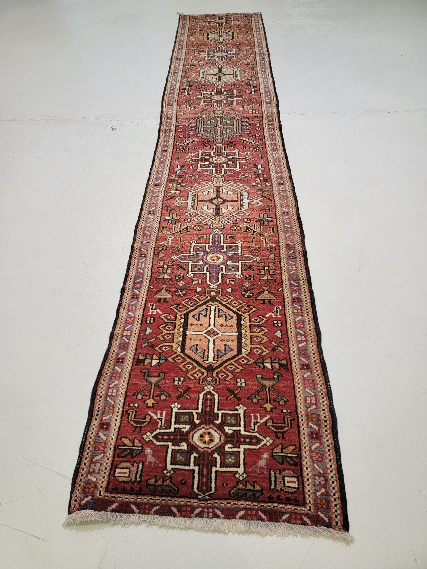 Antique Hand-Knotted Wool Runner Heriz Karajeh 2'5" x 13'3"