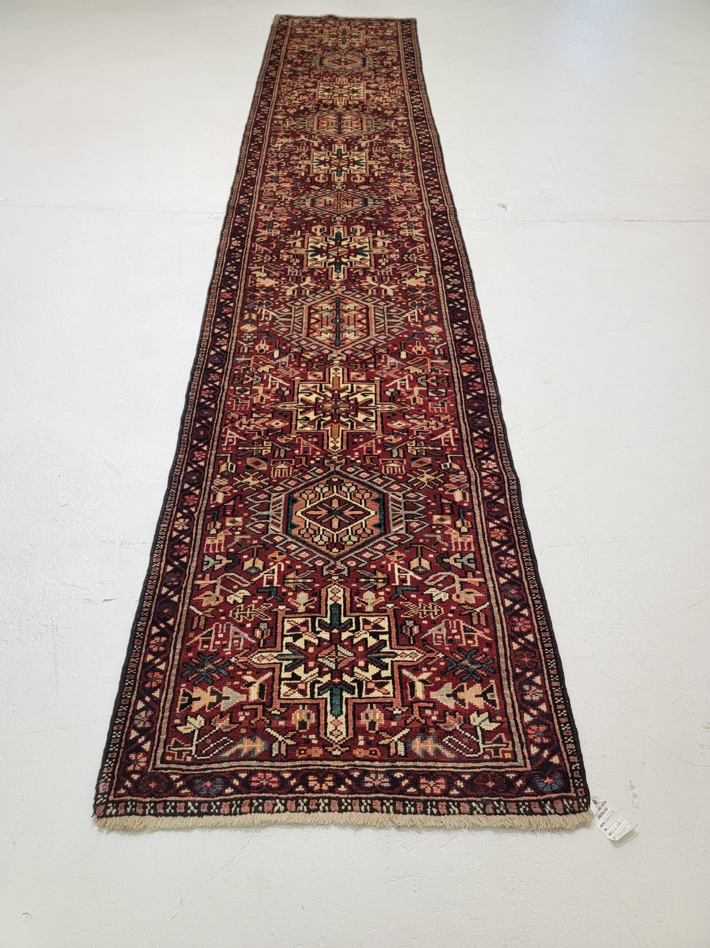 Antique Hand-Knotted Wool Runner Heriz Karajeh 2'9" x 14'4"