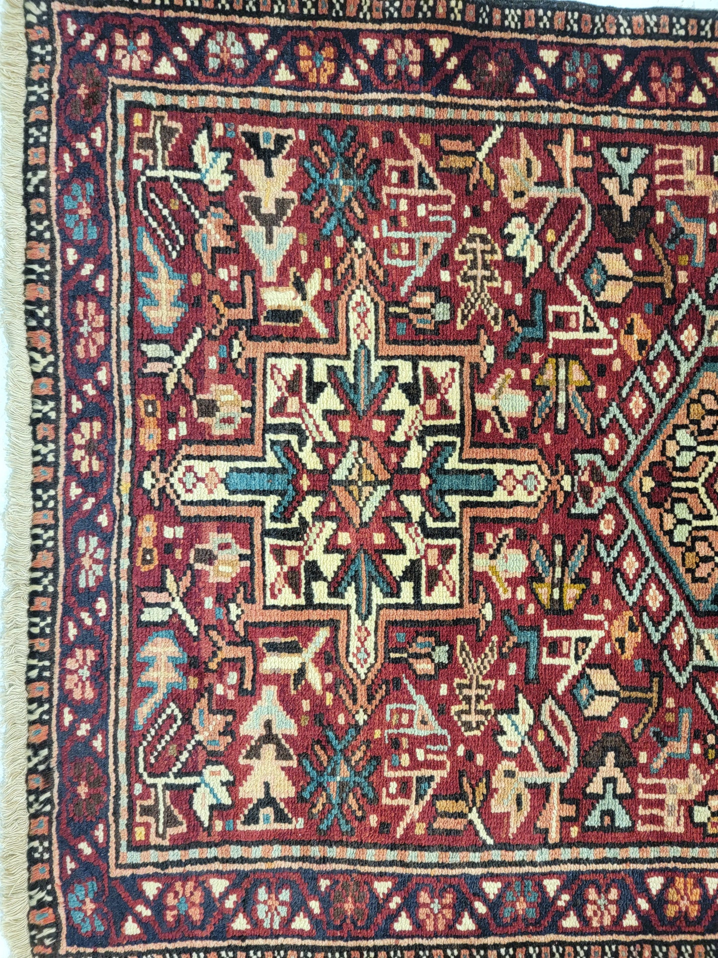Antique Hand-Knotted Wool Runner Heriz Karajeh 2'9" x 14'4"