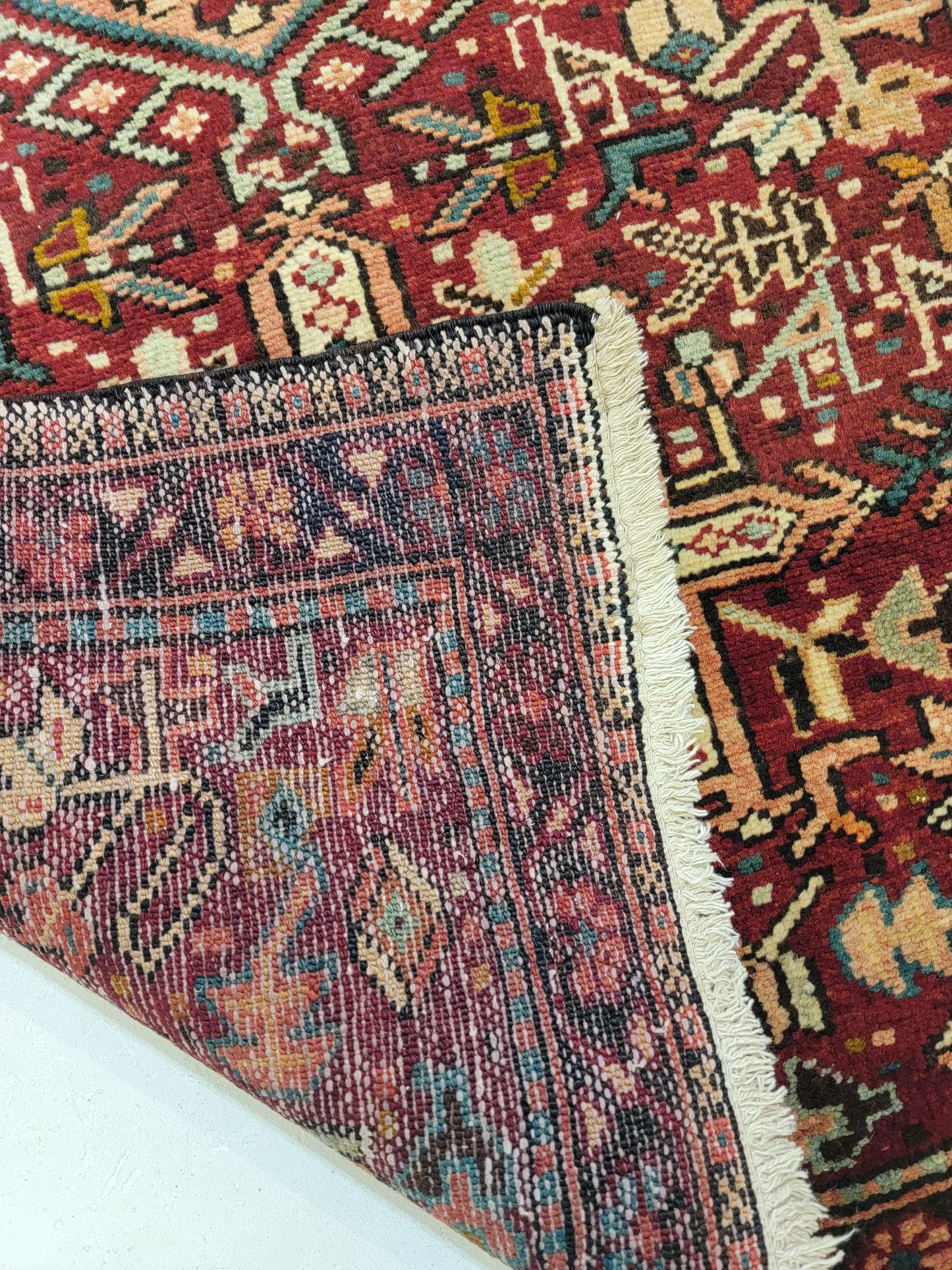 Antique Hand-Knotted Wool Runner Heriz Karajeh 2'9" x 14'4"